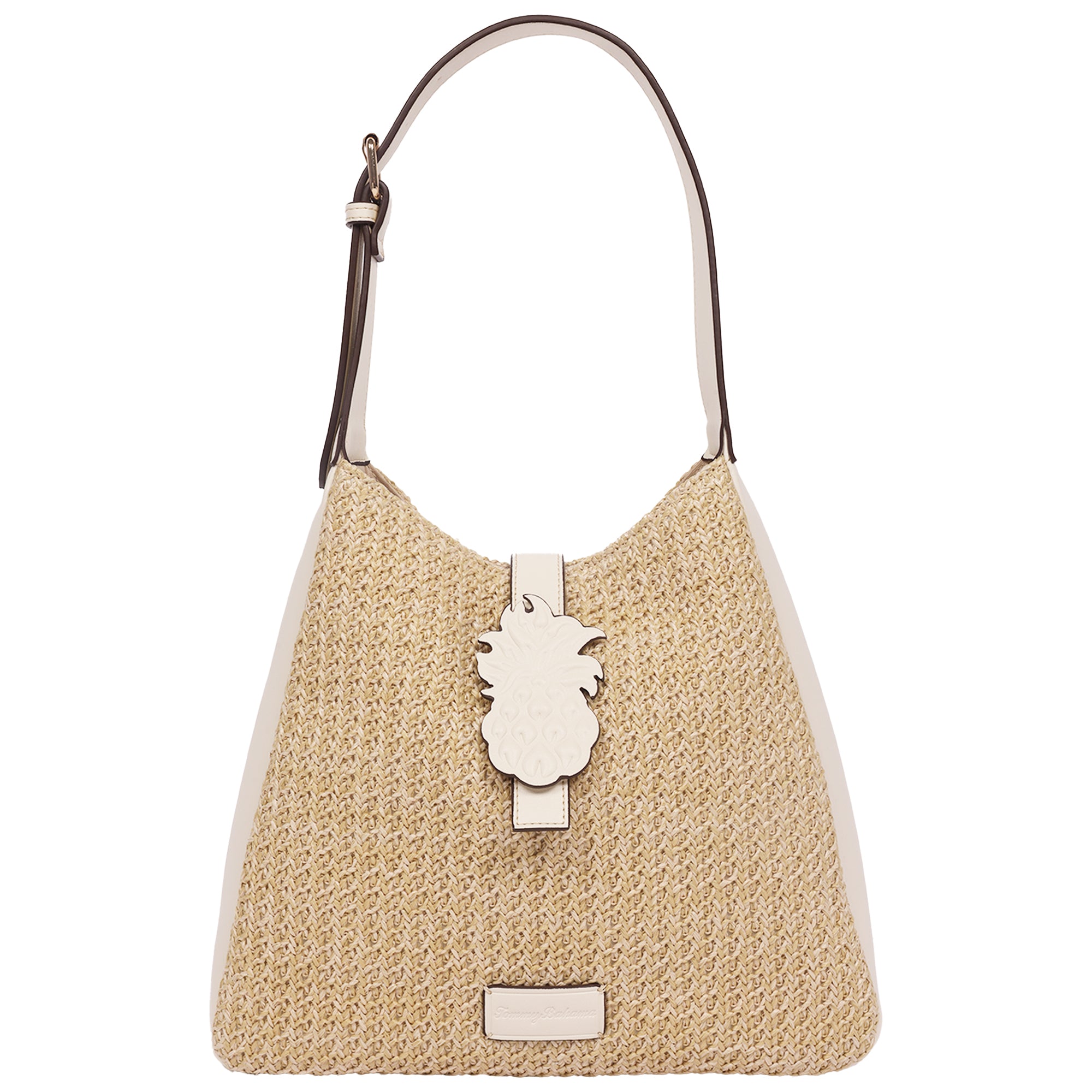 Tommy Bahama Logo Tab Raffia Hobo Bag – Woven Straw Shoulder Bag with Pineapple Accent