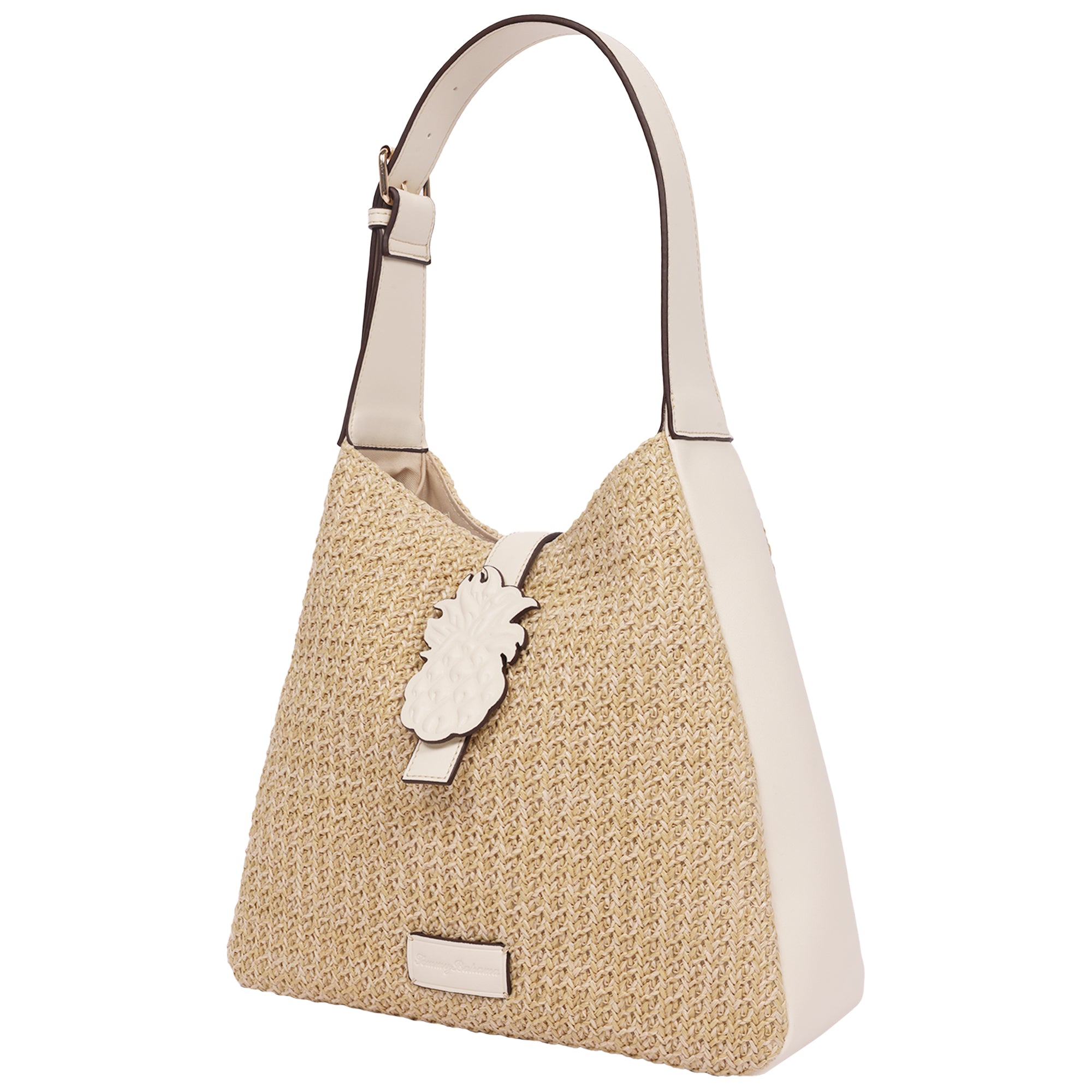 Tommy Bahama Logo Tab Raffia Hobo Bag – Woven Straw Shoulder Bag with Pineapple Accent