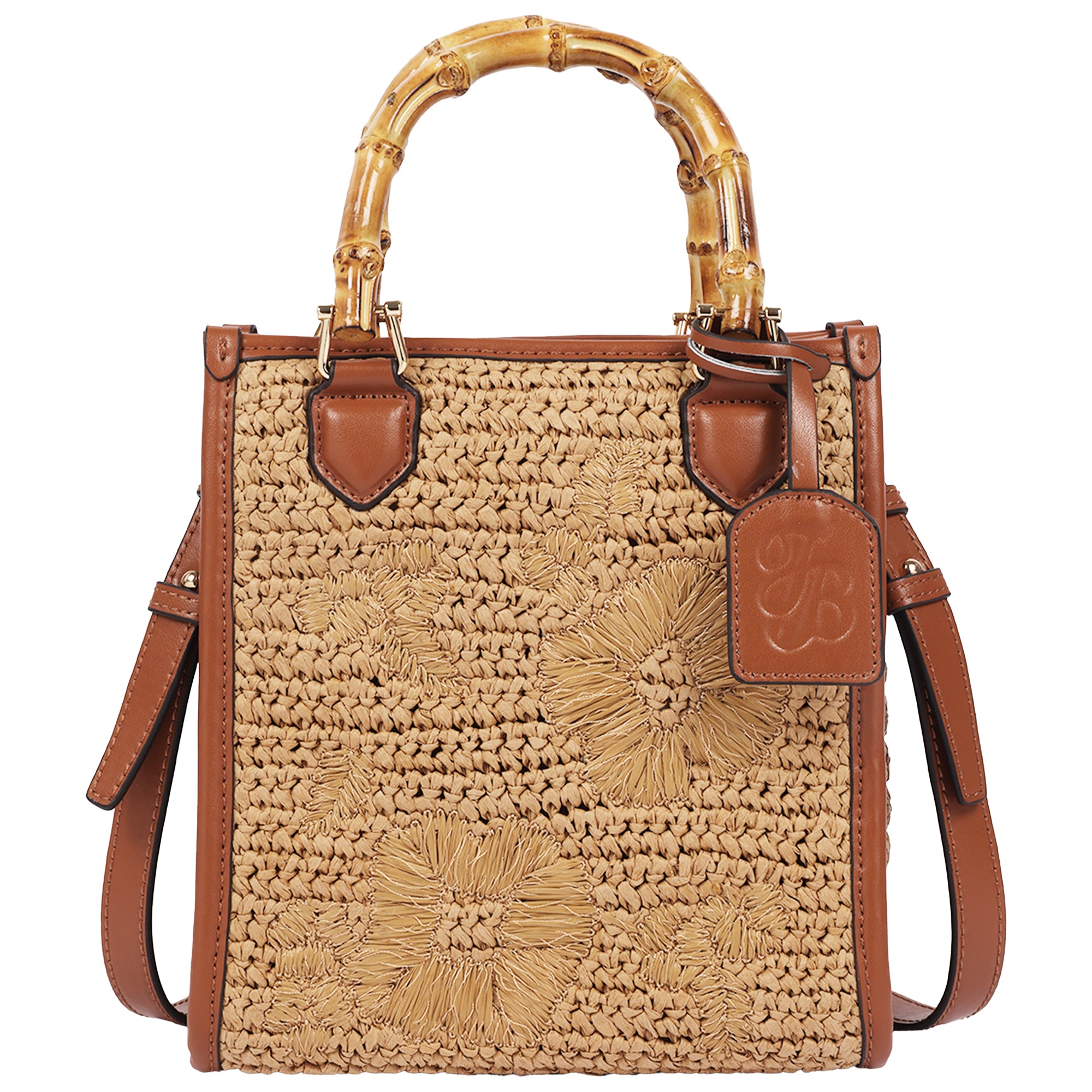 Tommy Bahama Celine Floral Embroidery Bamboo Tote – Cognac