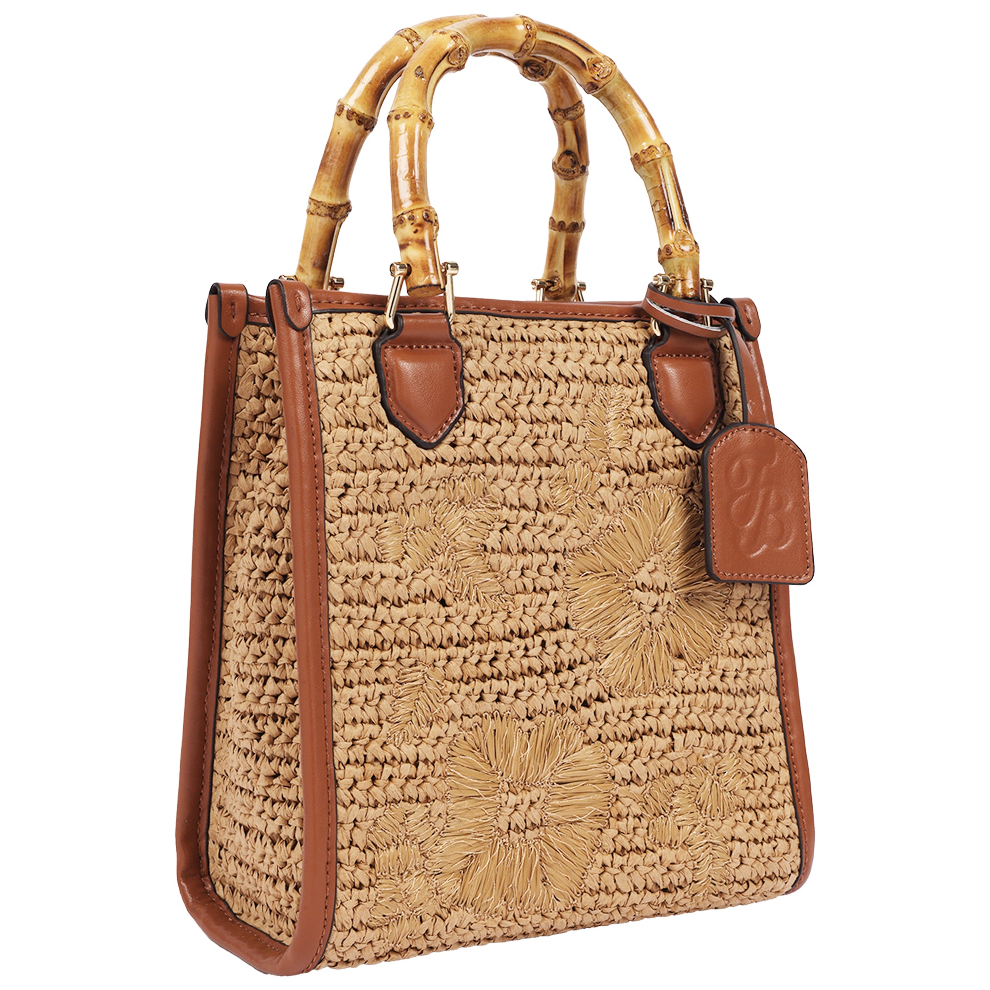 Tommy Bahama Celine Floral Embroidery Bamboo Tote – Cognac