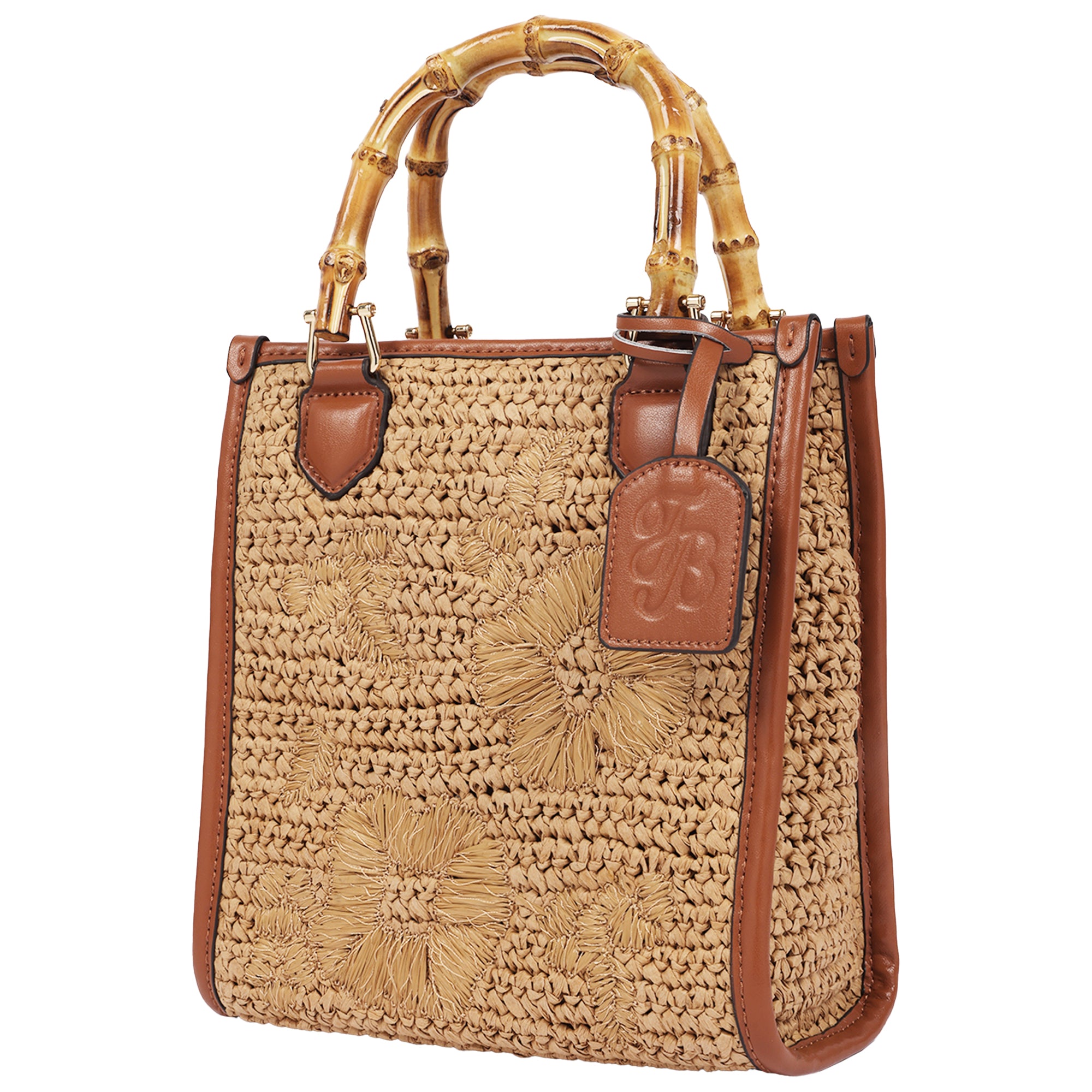Tommy Bahama Celine Floral Embroidery Bamboo Tote – Cognac