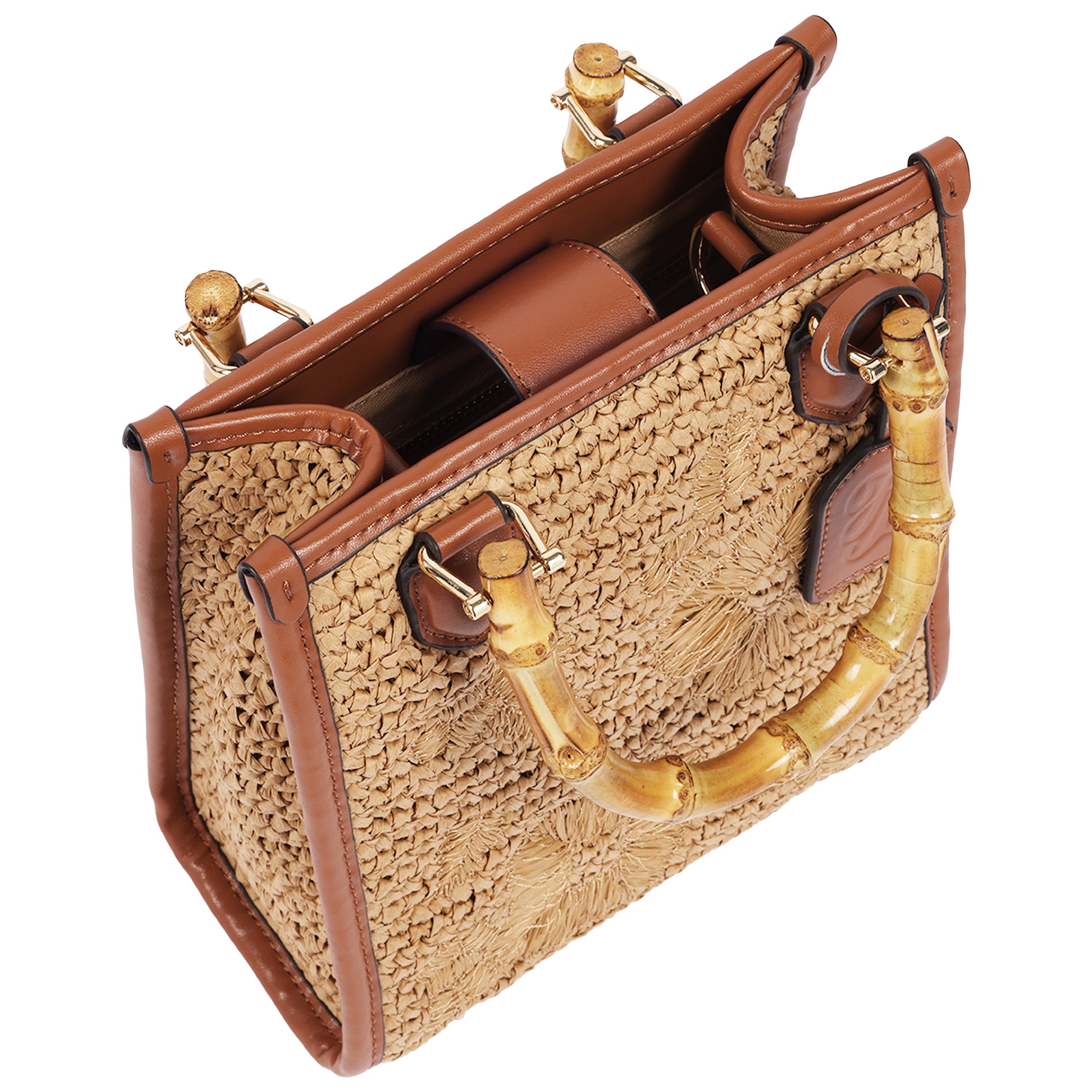 Tommy Bahama Celine Floral Embroidery Bamboo Tote – Cognac