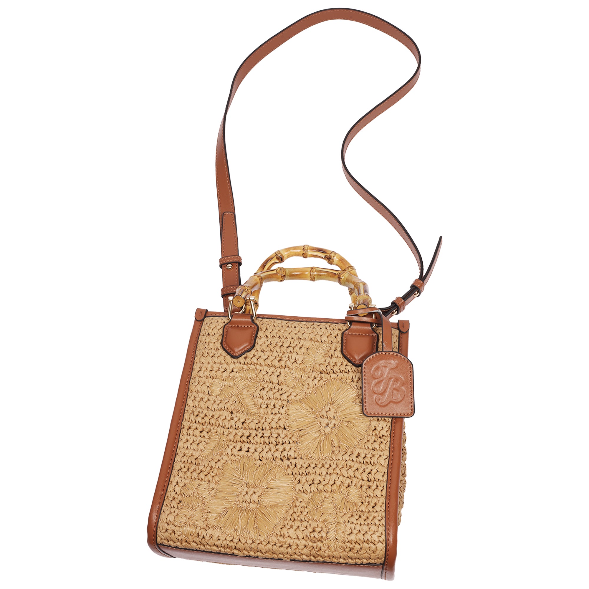Tommy Bahama Celine Floral Embroidery Bamboo Tote – Cognac