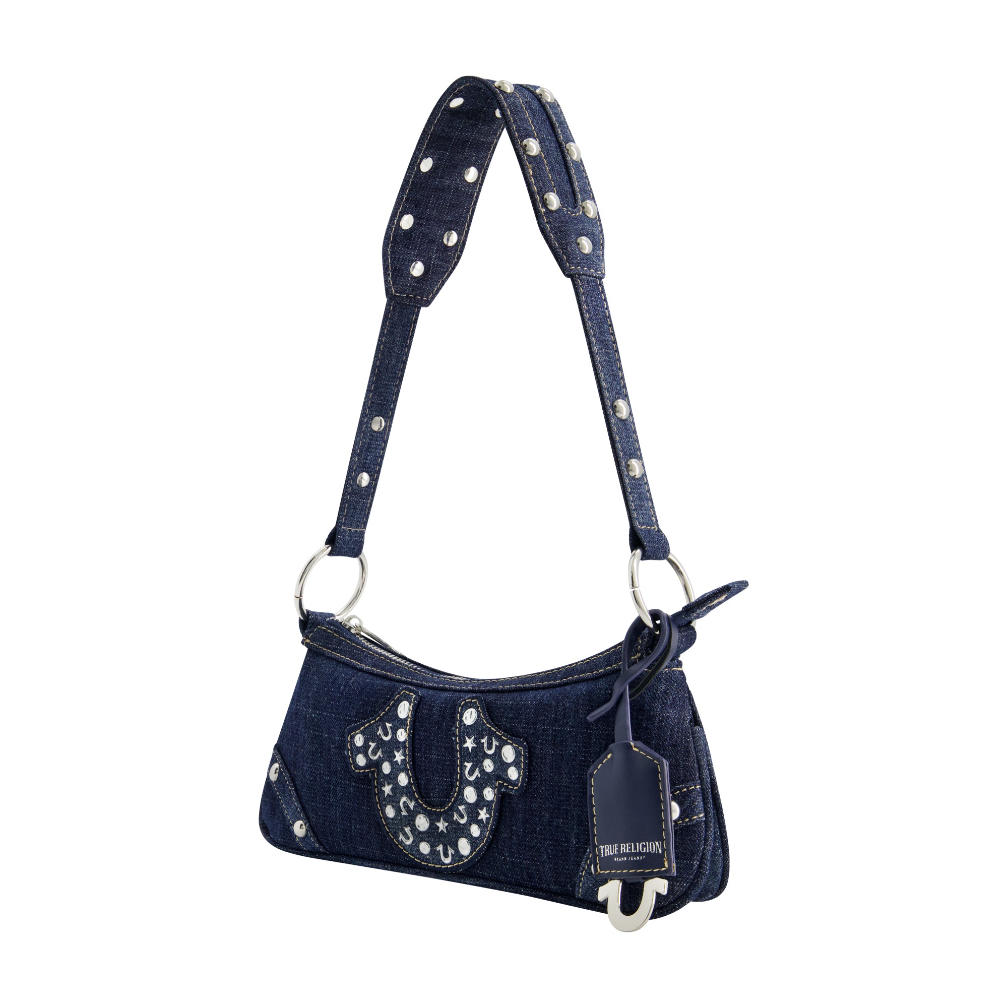 STUDDED HORSESHOE DE True Religion Horseshoe Denim shoulder bag, Denim