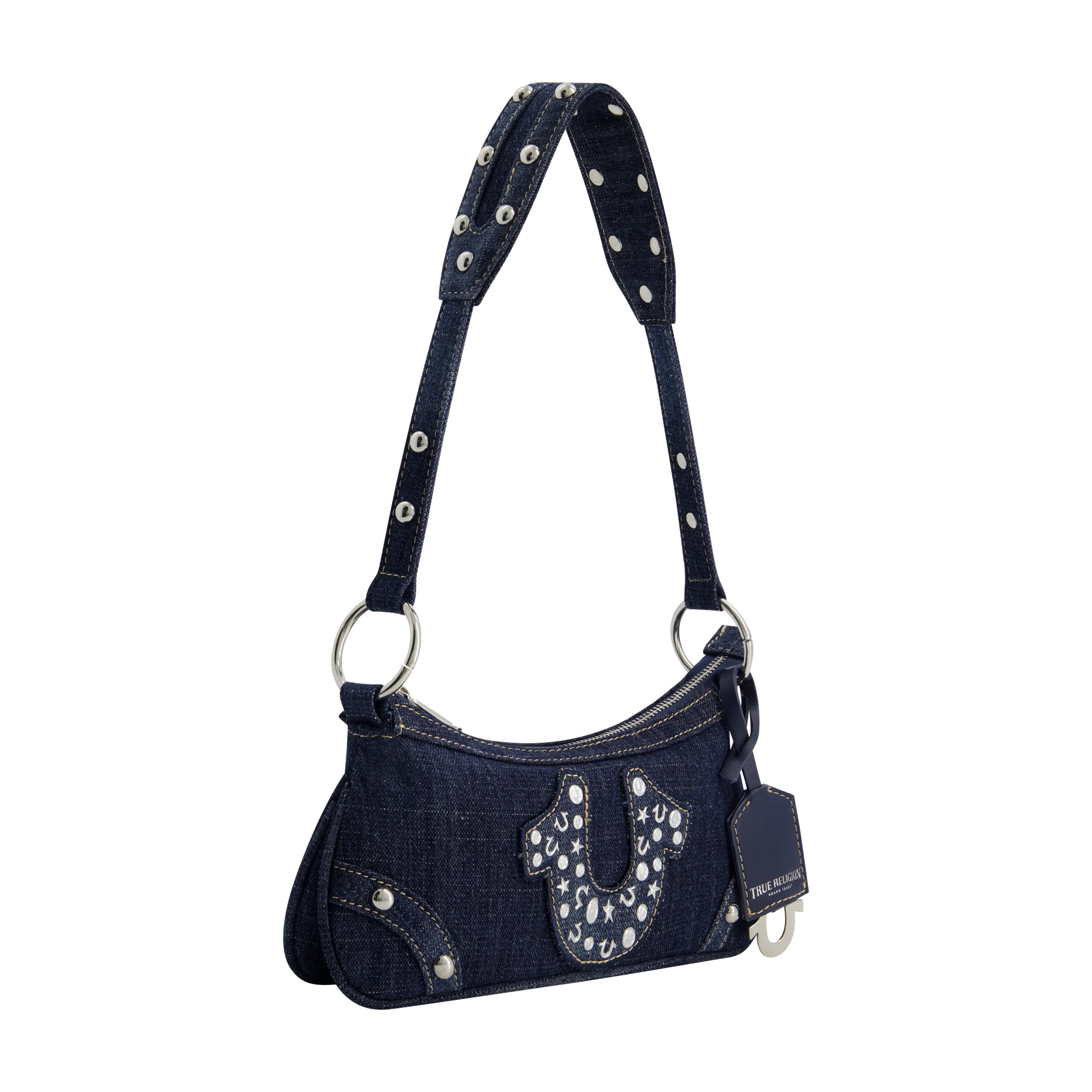 STUDDED HORSESHOE DE True Religion Horseshoe Denim shoulder bag, Denim