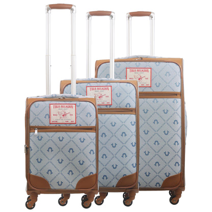 True Religion Soft Sided 3 pc spinner Luggage Set, DENIM