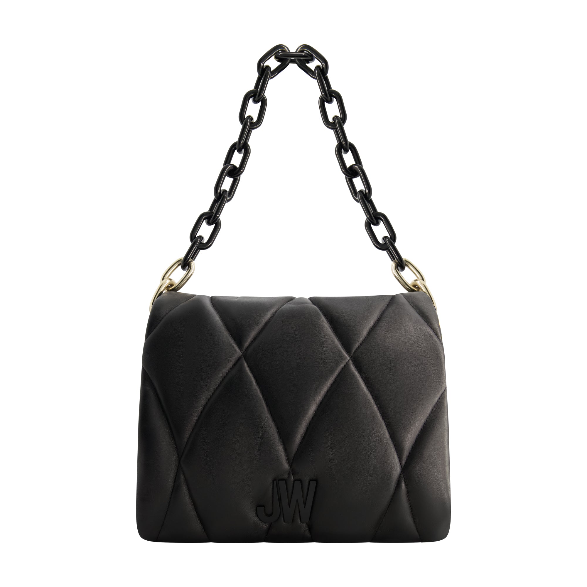 Jason Wu Quilted Chain Shoulder Bag with JW Logo, BLACK