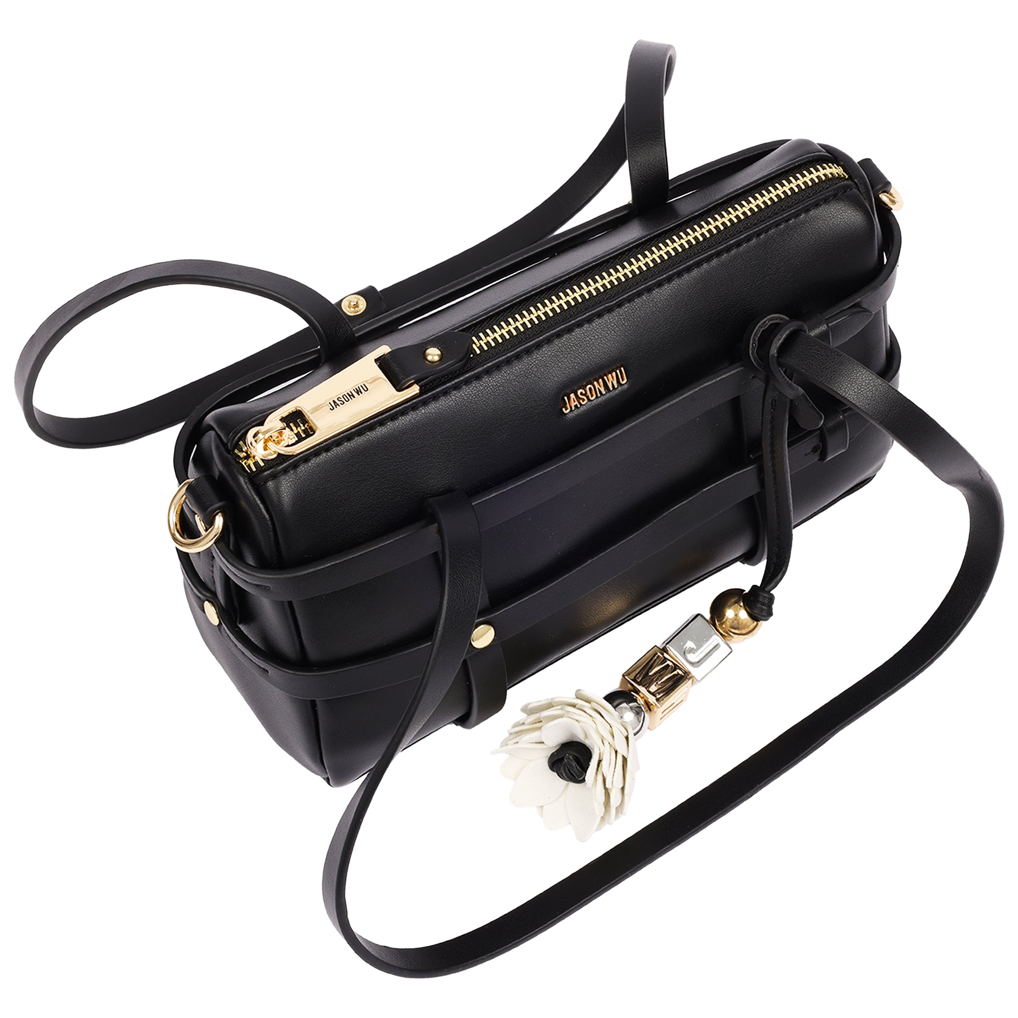Jason Wu Harness Medium Satchel Shoulder Bag with Convertible Chain Strap & Floral Charm – Black