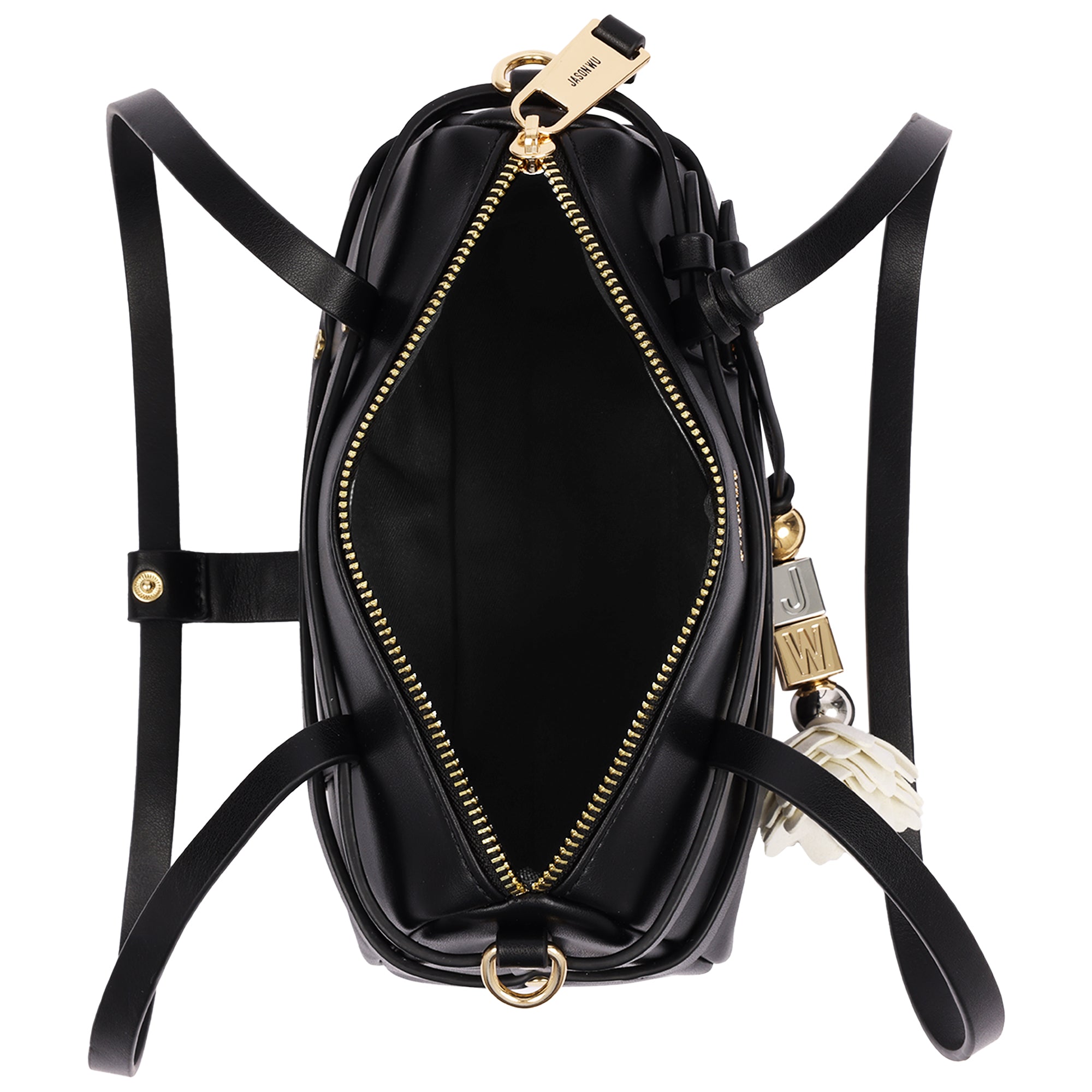 Jason Wu Harness Medium Satchel Shoulder Bag with Convertible Chain Strap & Floral Charm – Black