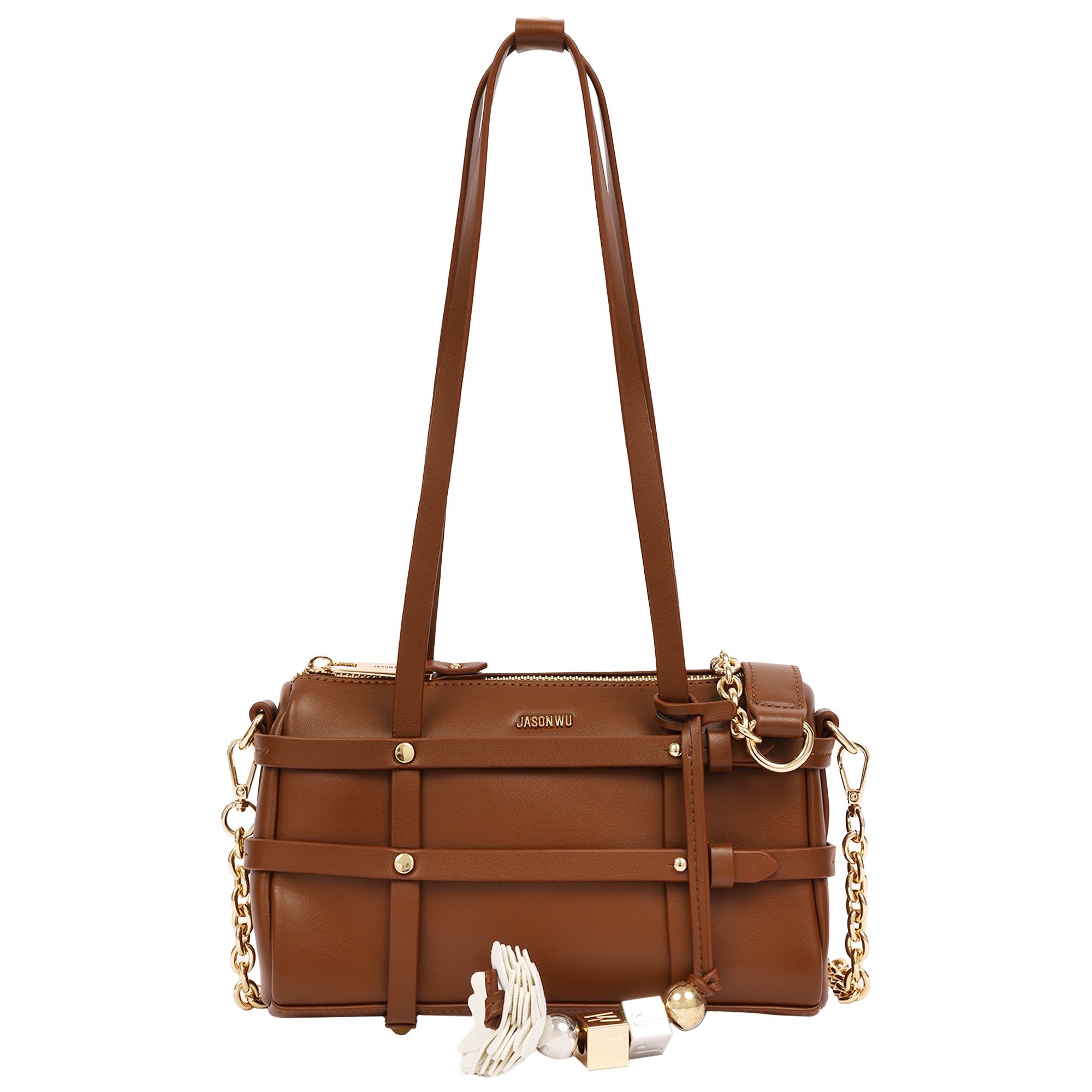 Jason Wu Harness Medium Satchel Shoulder Bag with Convertible Chain Strap & Floral Charm – Brown