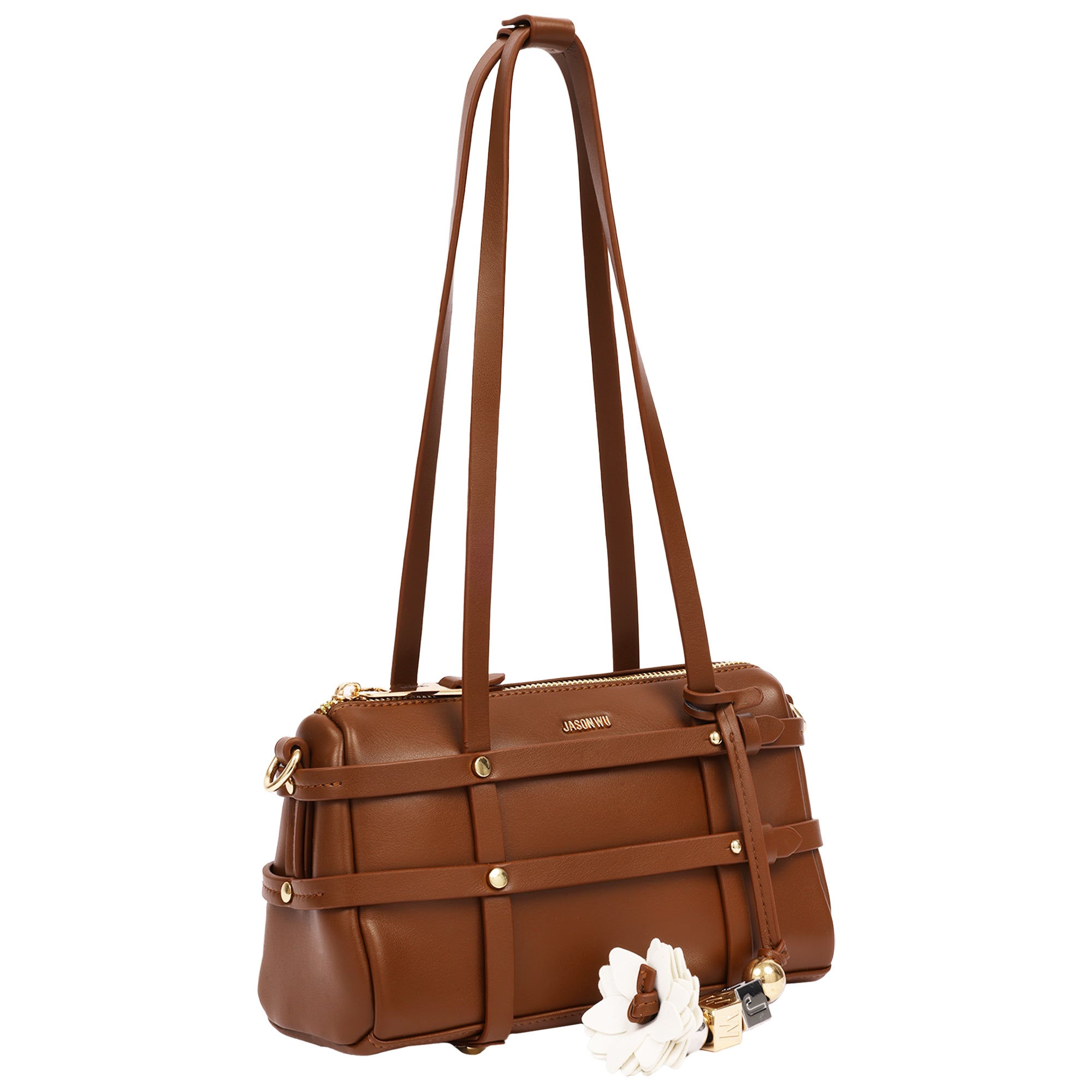 Jason Wu Harness Medium Satchel Shoulder Bag with Convertible Chain Strap & Floral Charm – Brown