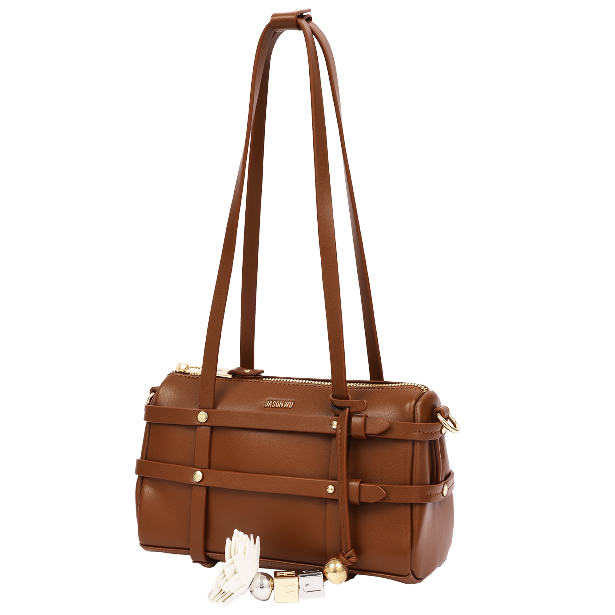 Jason Wu Harness Medium Satchel Shoulder Bag with Convertible Chain Strap & Floral Charm – Brown