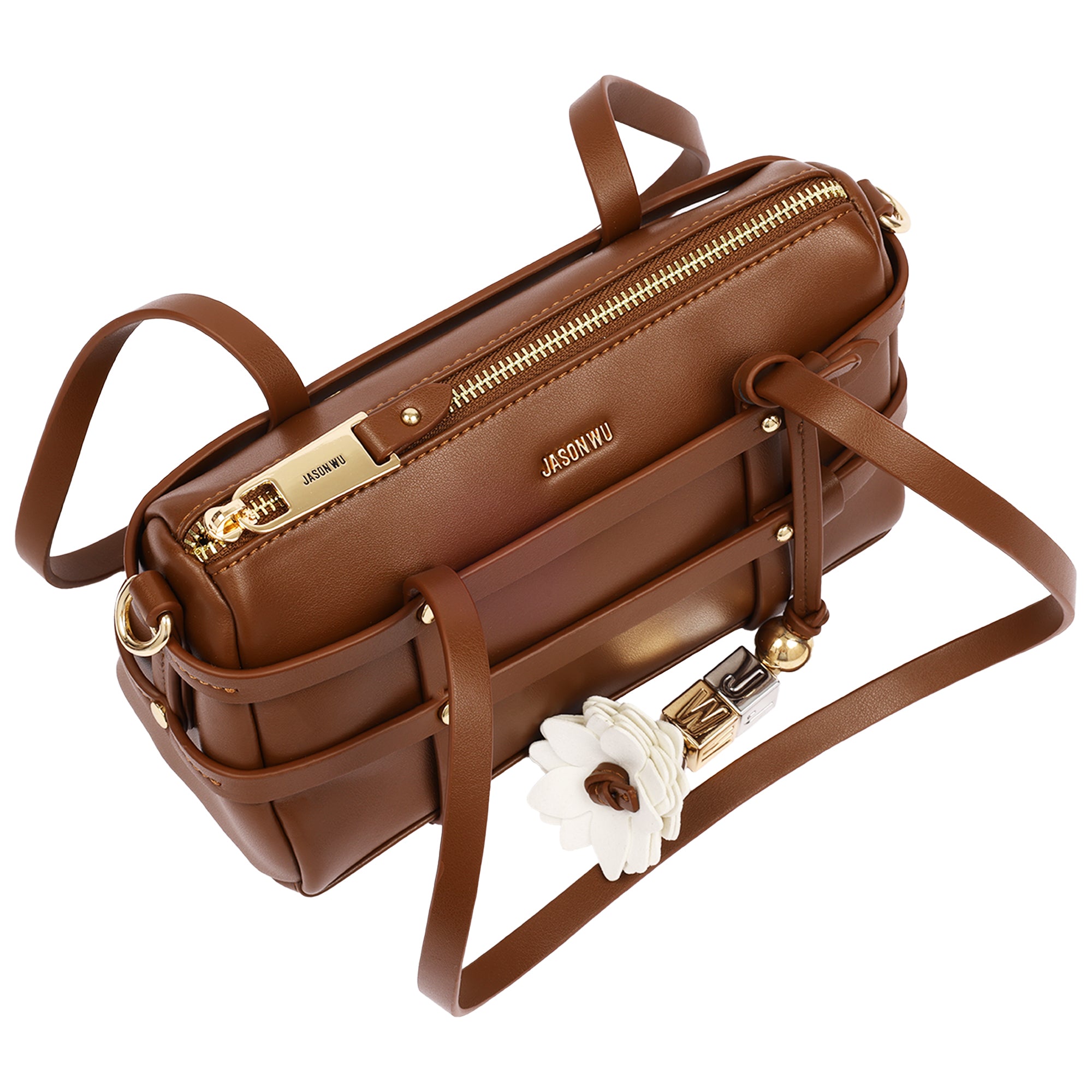 Jason Wu Harness Medium Satchel Shoulder Bag with Convertible Chain Strap & Floral Charm – Brown
