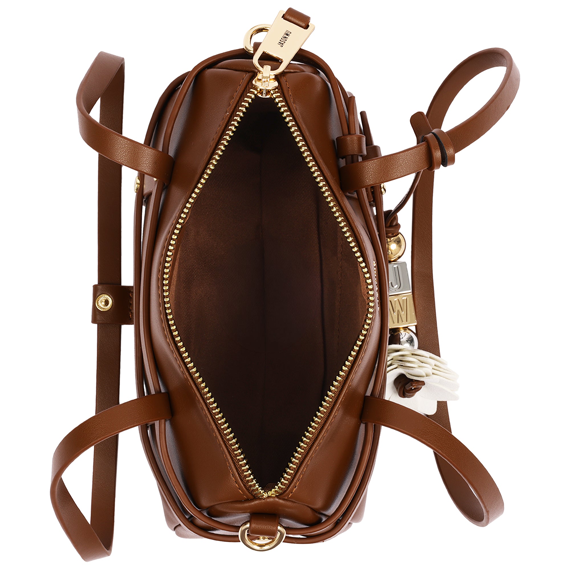 Jason Wu Harness Medium Satchel Shoulder Bag with Convertible Chain Strap & Floral Charm – Brown