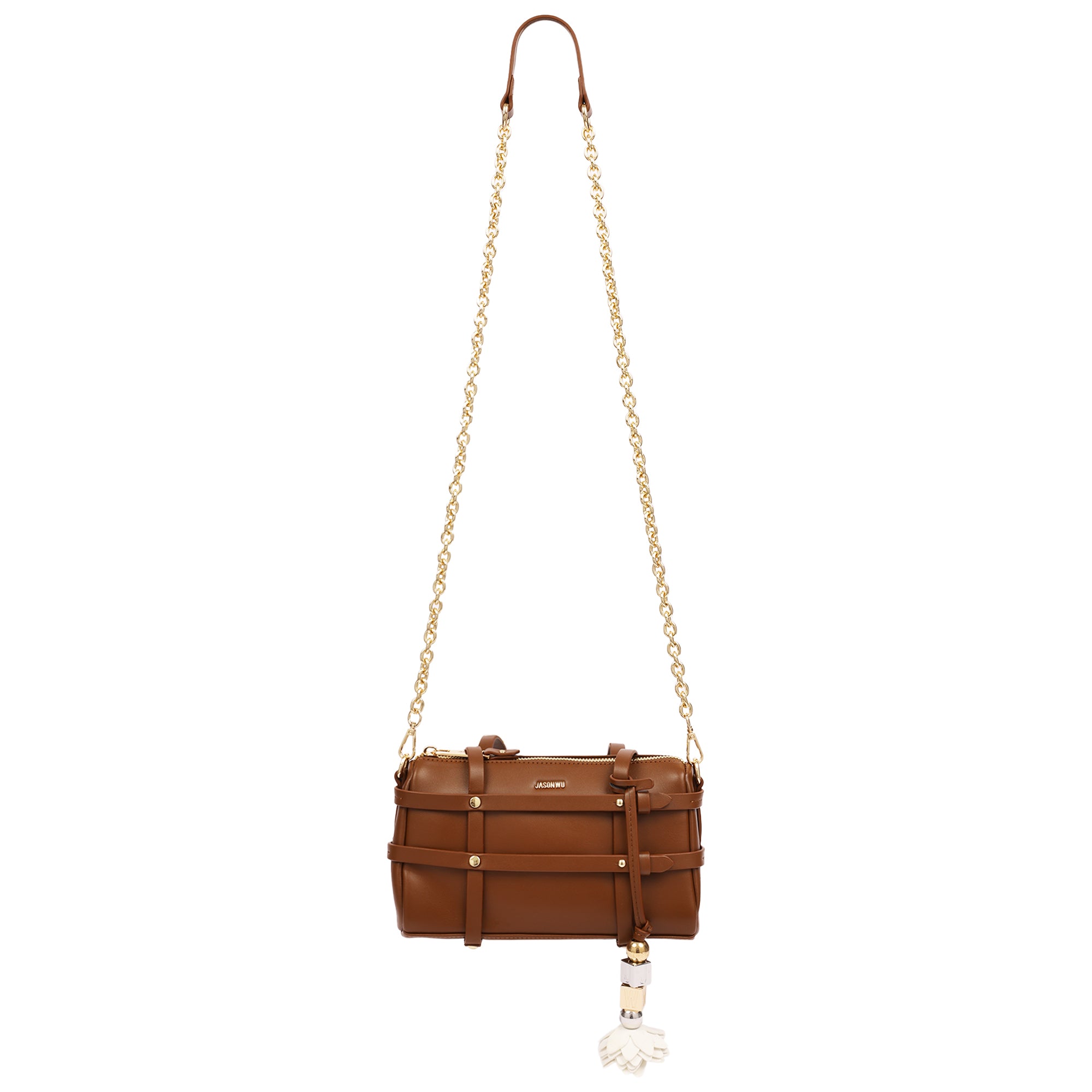 Jason Wu Harness Medium Satchel Shoulder Bag with Convertible Chain Strap & Floral Charm – Brown
