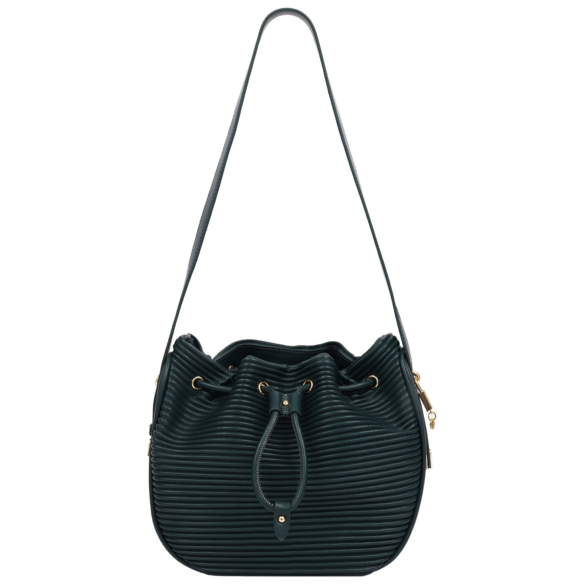 Jason Wu Haywood 3D Horizon Pleated Bucket Shoulder Bag with Drawstring Closure – Teal