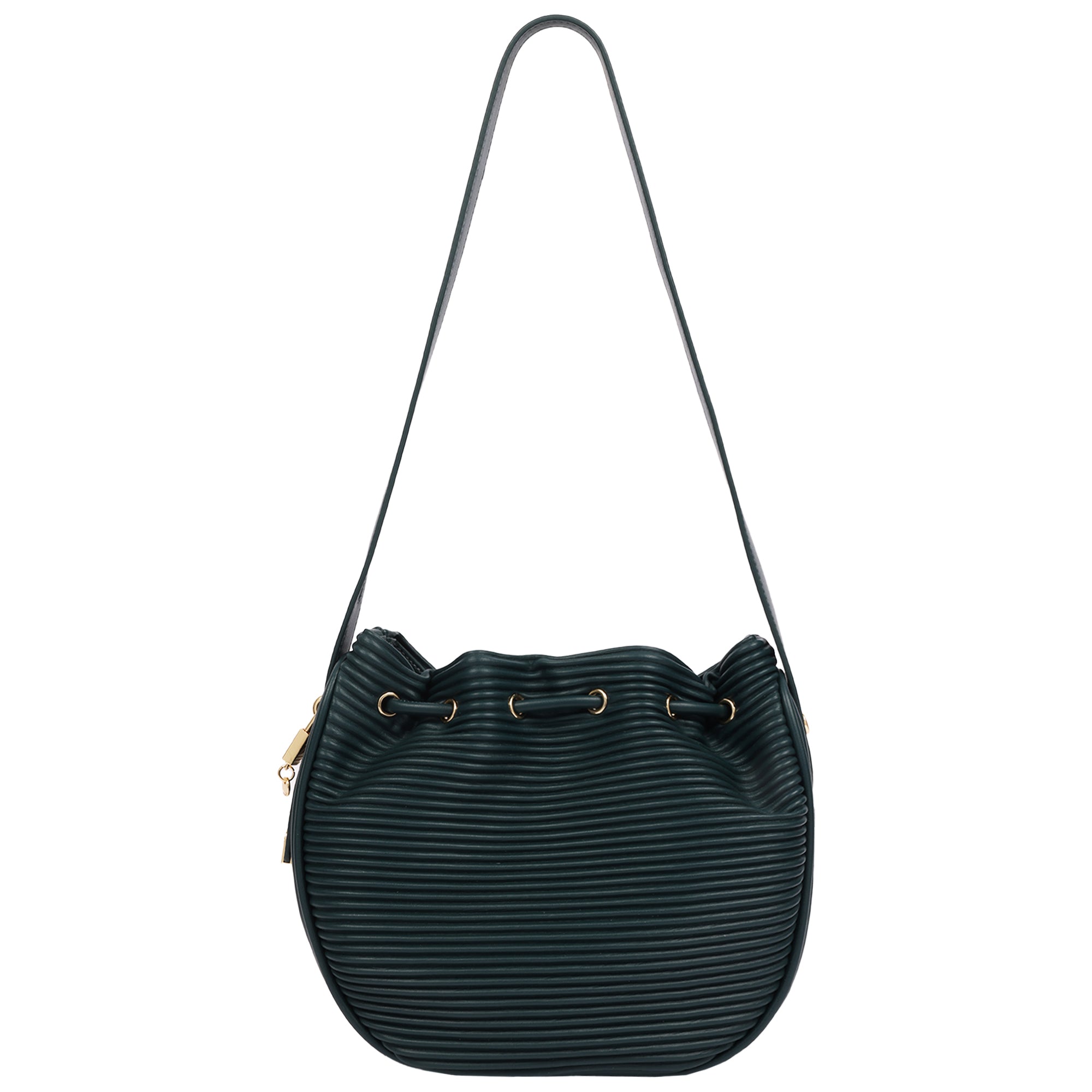 Jason Wu Haywood 3D Horizon Pleated Bucket Shoulder Bag with Drawstring Closure – Teal