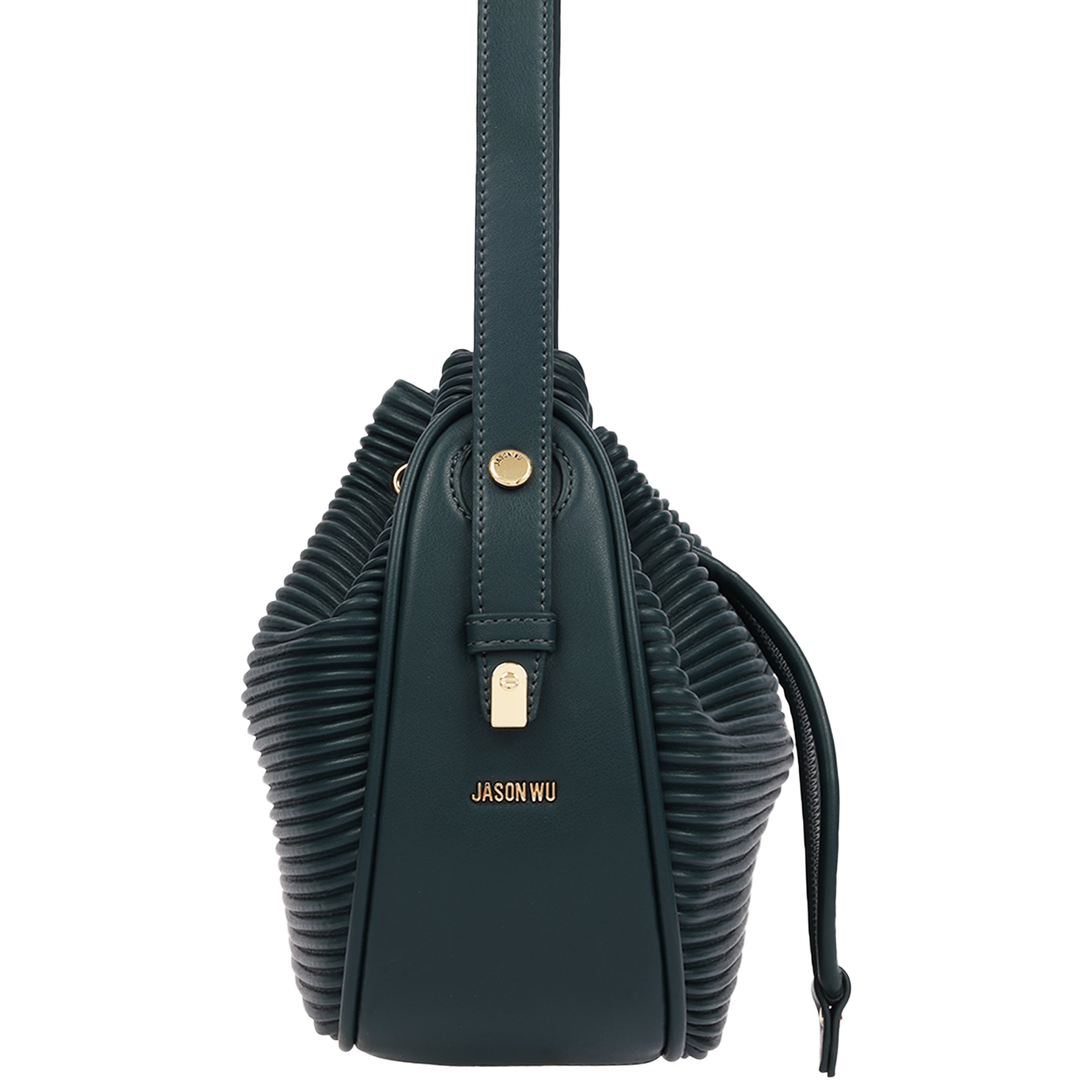 Jason Wu Haywood 3D Horizon Pleated Bucket Shoulder Bag with Drawstring Closure – Teal