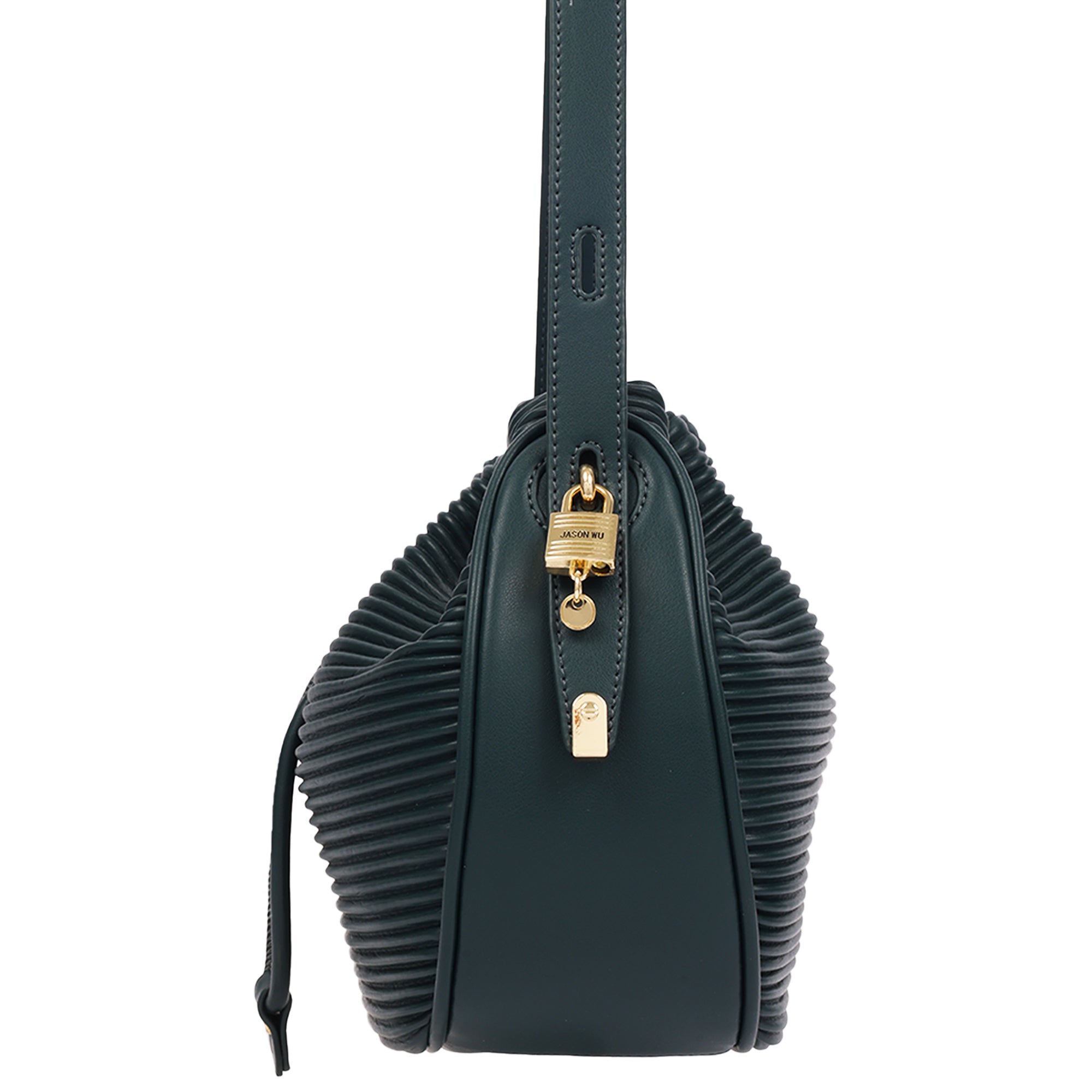 Jason Wu Haywood 3D Horizon Pleated Bucket Shoulder Bag with Drawstring Closure – Teal