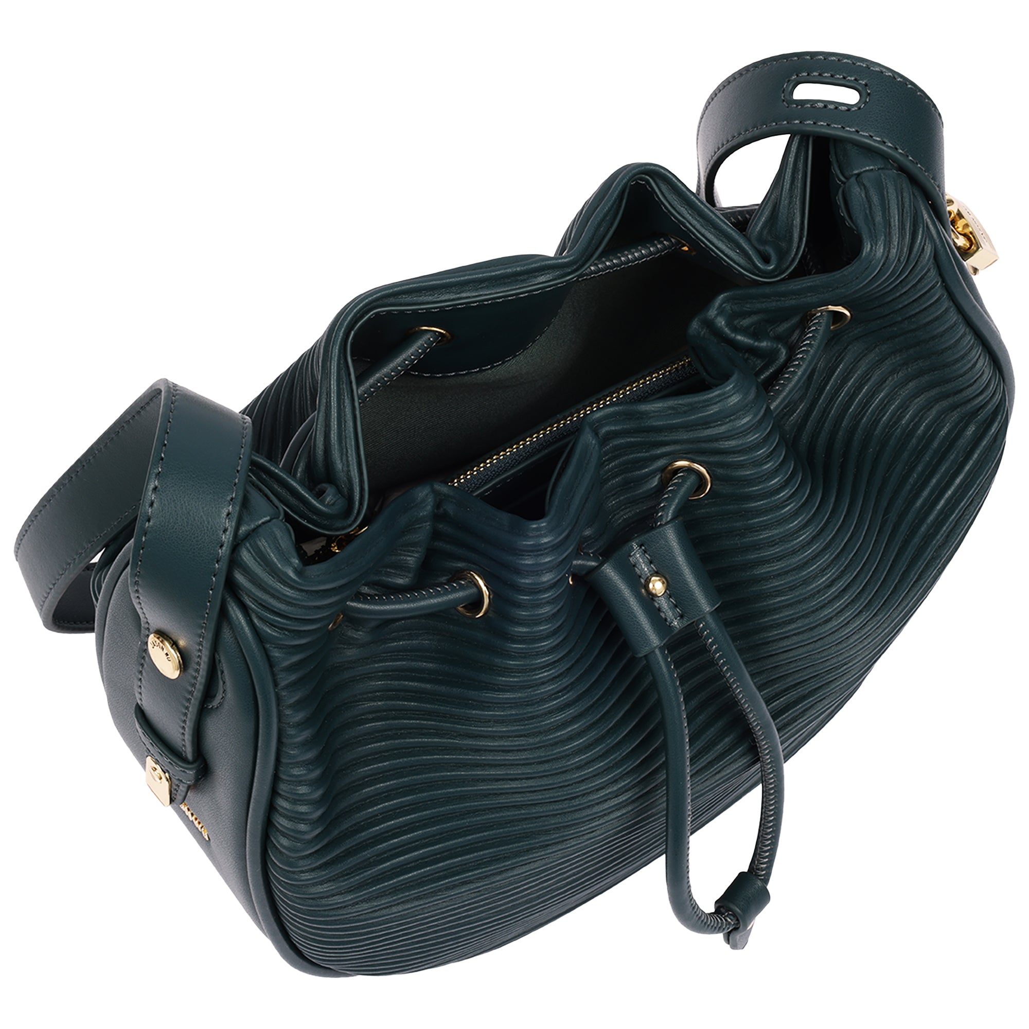 Jason Wu Haywood 3D Horizon Pleated Bucket Shoulder Bag with Drawstring Closure – Teal