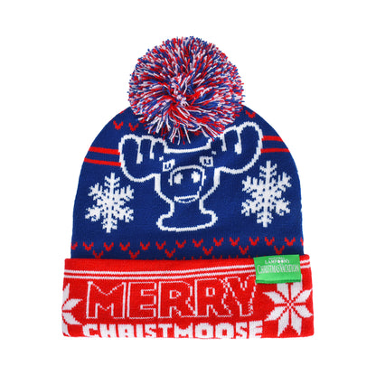 Merry Christmoose Ugly Sweater Pom Beanie,Navy