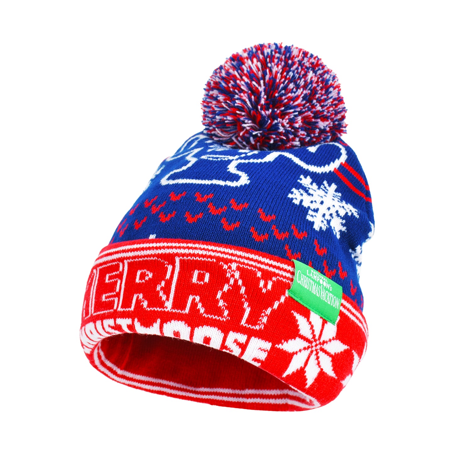 Merry Christmoose Ugly Sweater Pom Beanie,Navy