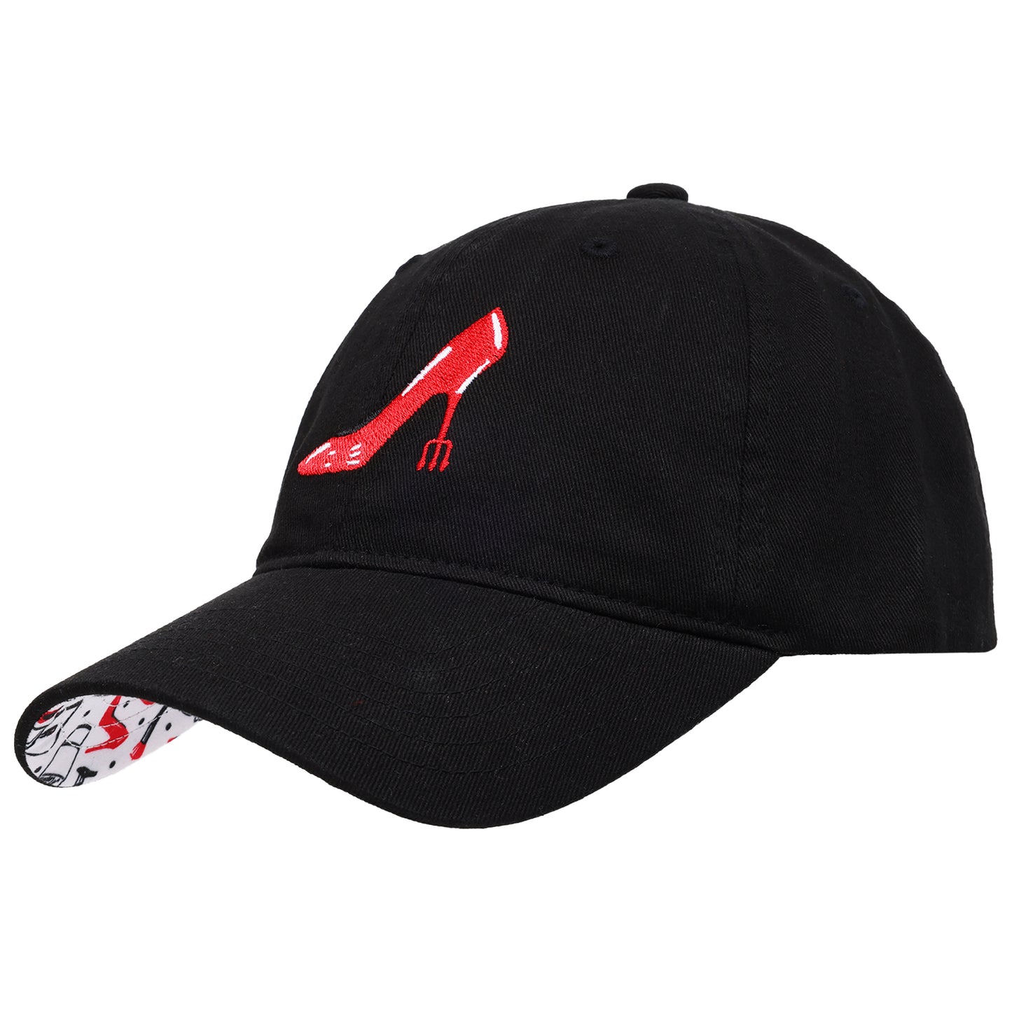The Devil Wears Prada Red Heel Embroidered Dad Cap, Black