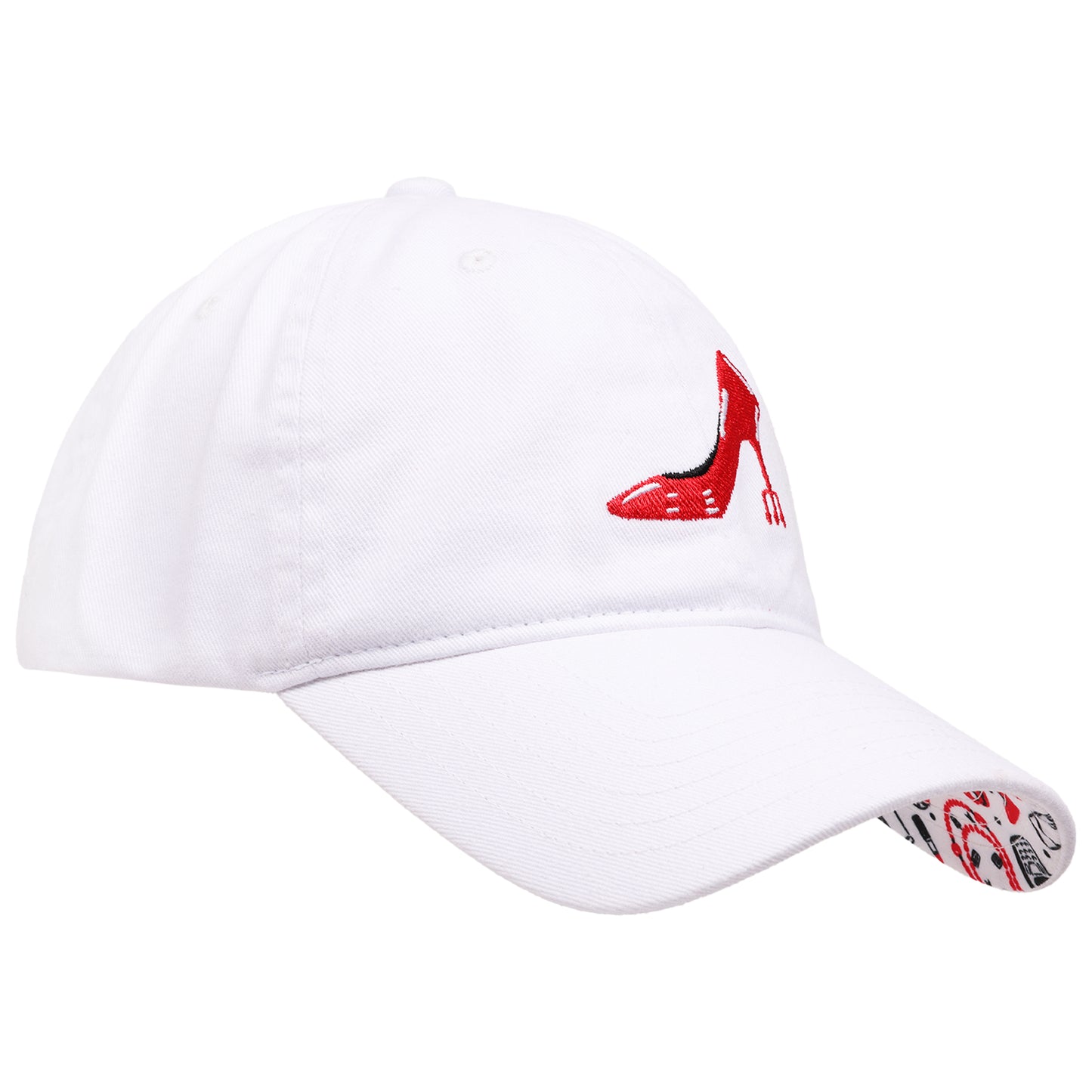 The Devil Wears Prada Red Heel Embroidered Dad Cap, White