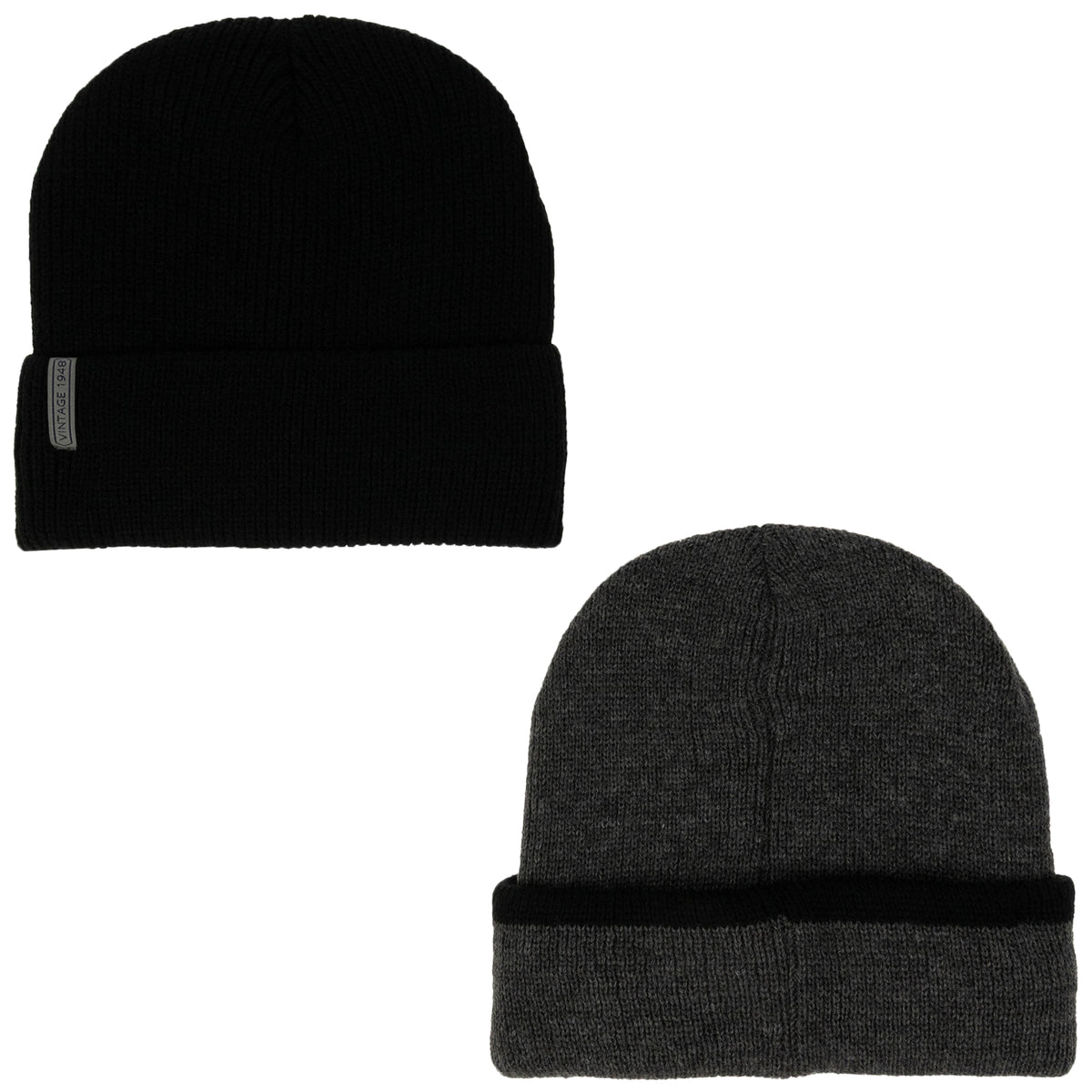 Weatherproof Vintage Fisherman Rib & Heathered Beanie 2-Piece Set – Black/Charcoal