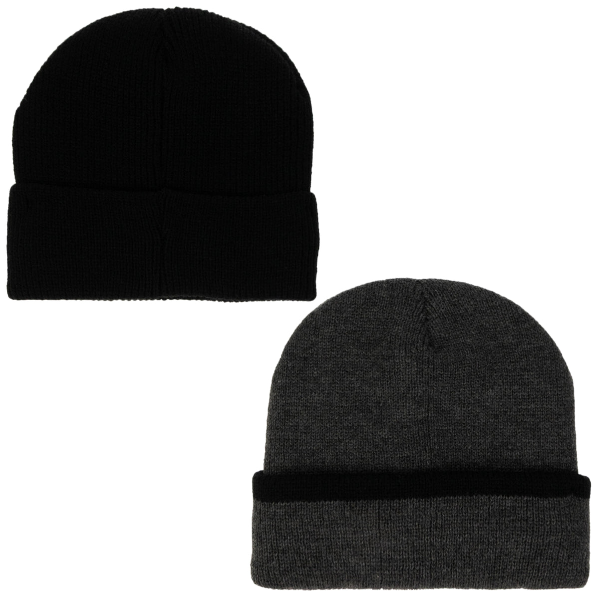Weatherproof Vintage Fisherman Rib & Heathered Beanie 2-Piece Set – Black/Charcoal