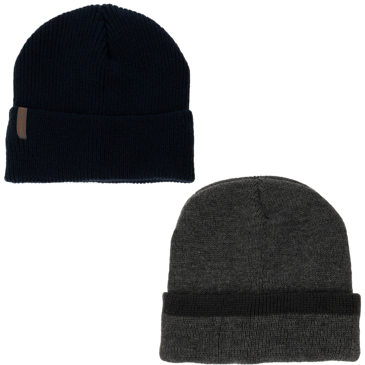Weatherproof Vintage Fisherman Rib & Heathered Beanie 2-Piece Set – Navy/Charcoal