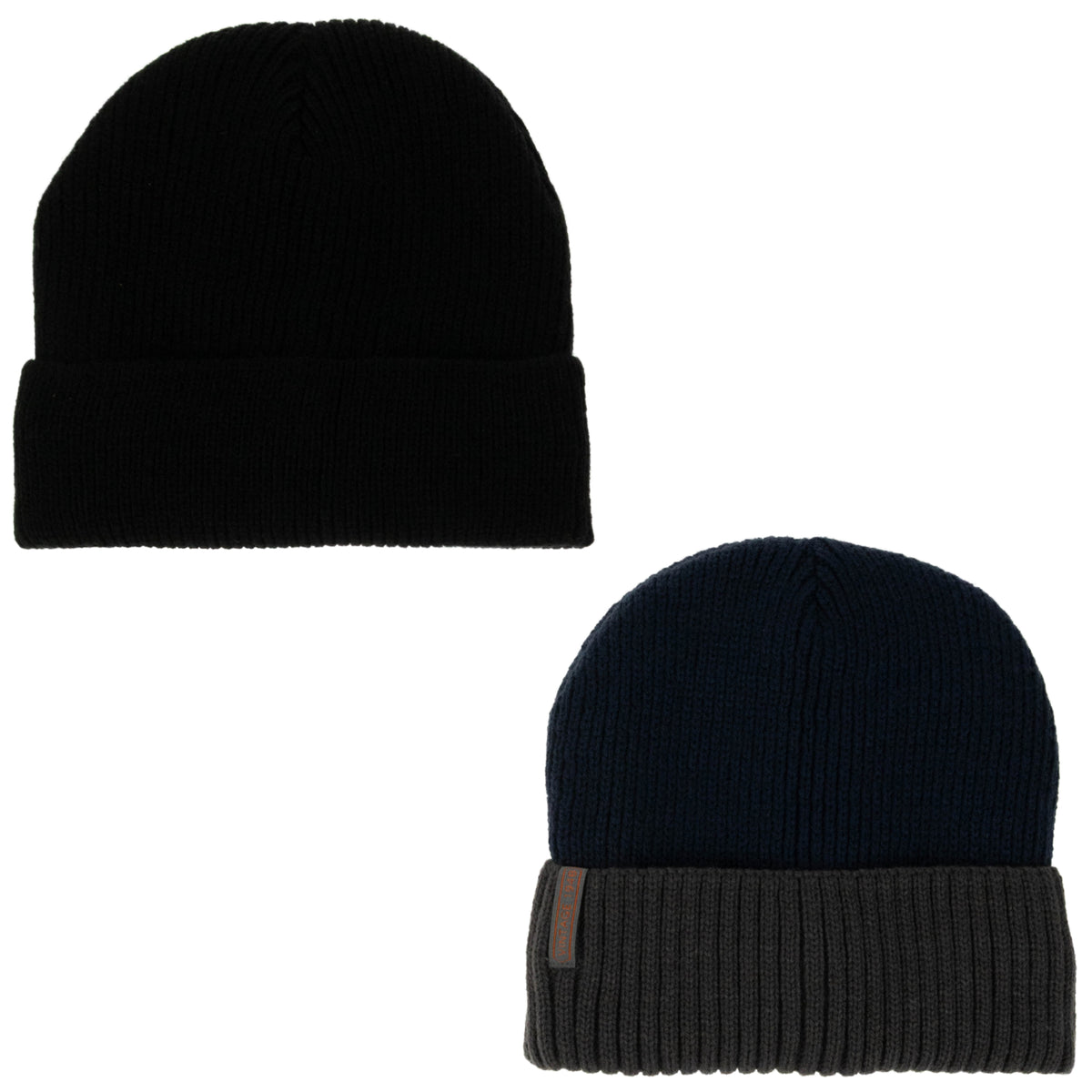 Weatherproof Vintage Color Block & Solid Beanie 2-Piece Set – Black/Navy/Charcoal