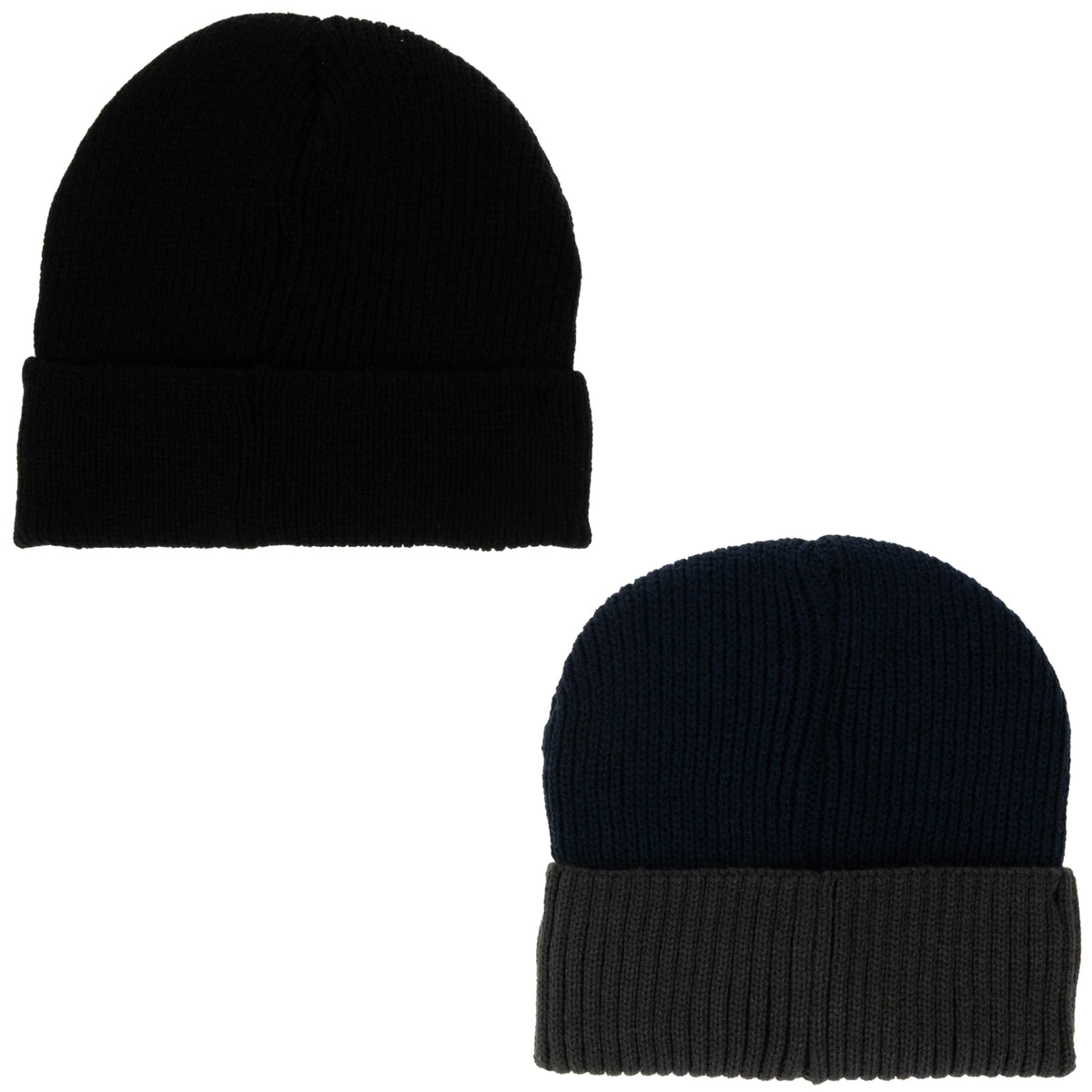 Weatherproof Vintage Color Block & Solid Beanie 2-Piece Set – Black/Navy/Charcoal