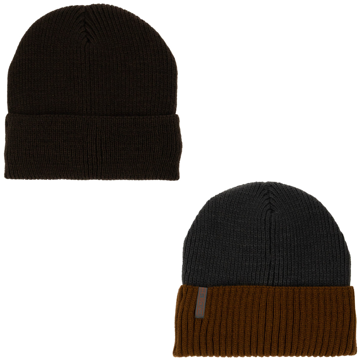 Weatherproof Vintage Color Block & Solid Beanie 2-Piece Set – Brown/Charcoal