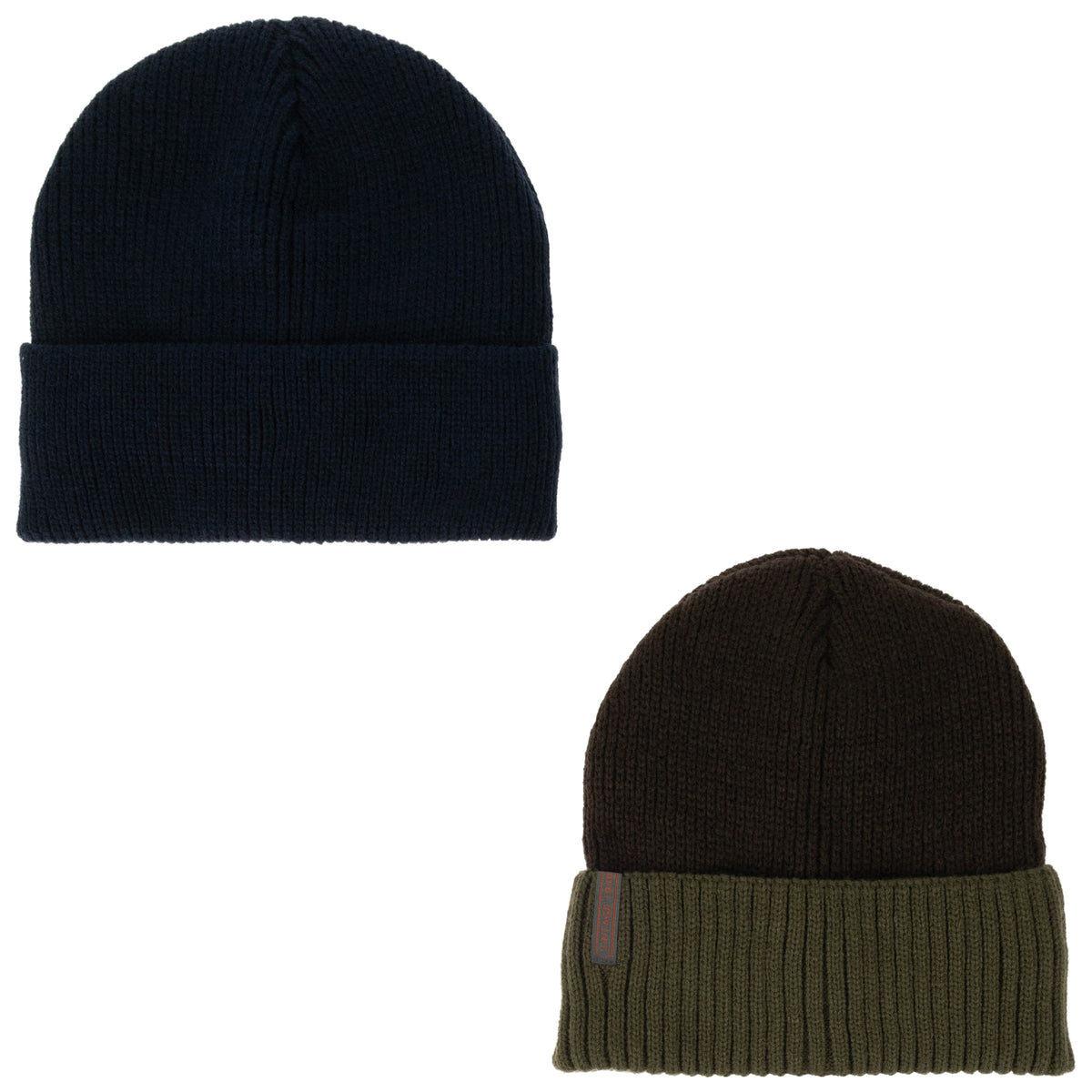 Weatherproof Vintage Color Block & Solid Beanie 2-Piece Set – Navy/Brown/Olive