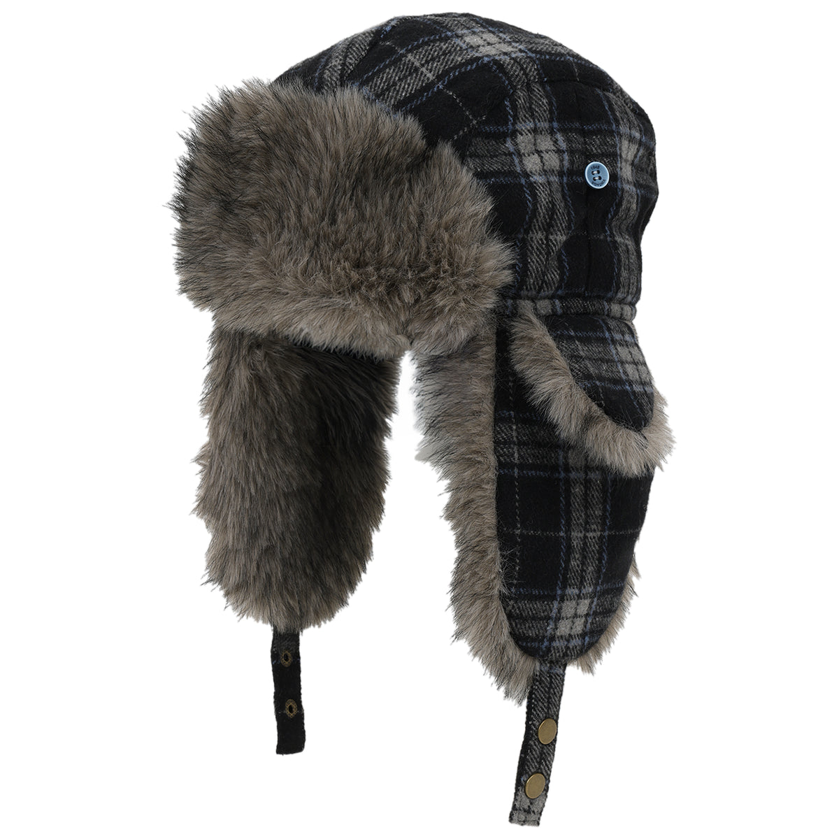 Weatherproof Vintage Plaid Faux Fur Trapper Hat – Black/Gray