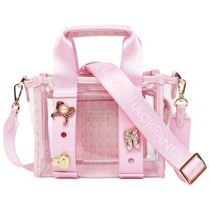 Crocs x LoveShackFancy Clear Mini Tote Crocssbody Bag With Charm details and Dust bag