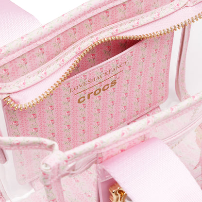Crocs x LoveShackFancy Clear Mini Tote Crocssbody Bag With Charm details and Dust bag