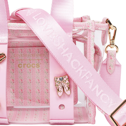 Crocs x LoveShackFancy Clear Mini Tote Crocssbody Bag With Charm details and Dust bag