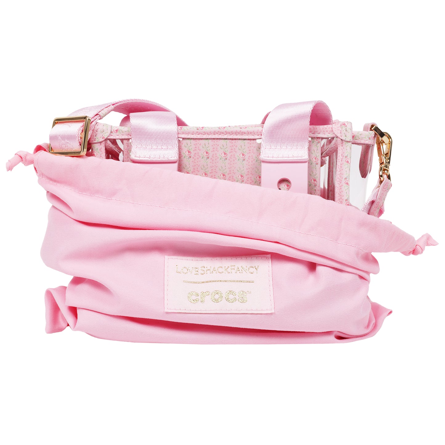 Crocs x LoveShackFancy Clear Mini Tote Crocssbody Bag With Charm details and Dust bag