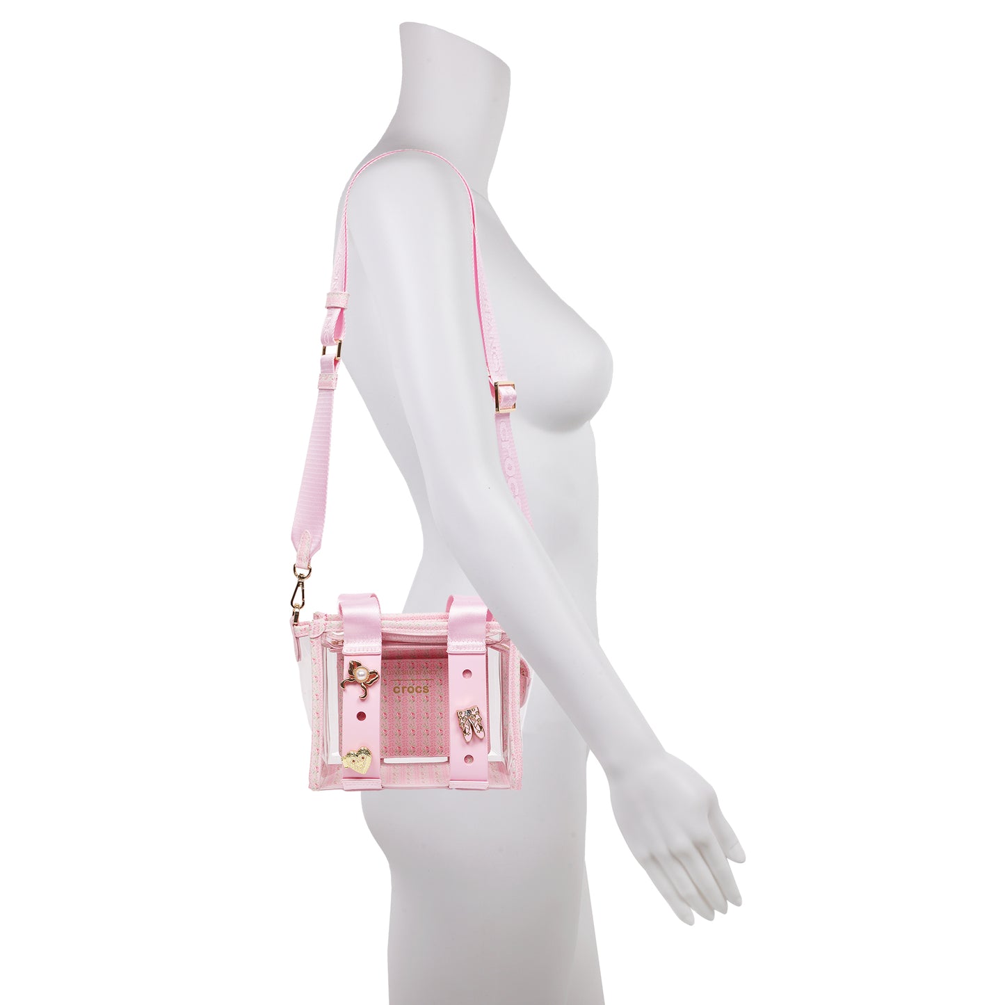 Crocs x LoveShackFancy Clear Mini Tote Crocssbody Bag With Charm details and Dust bag