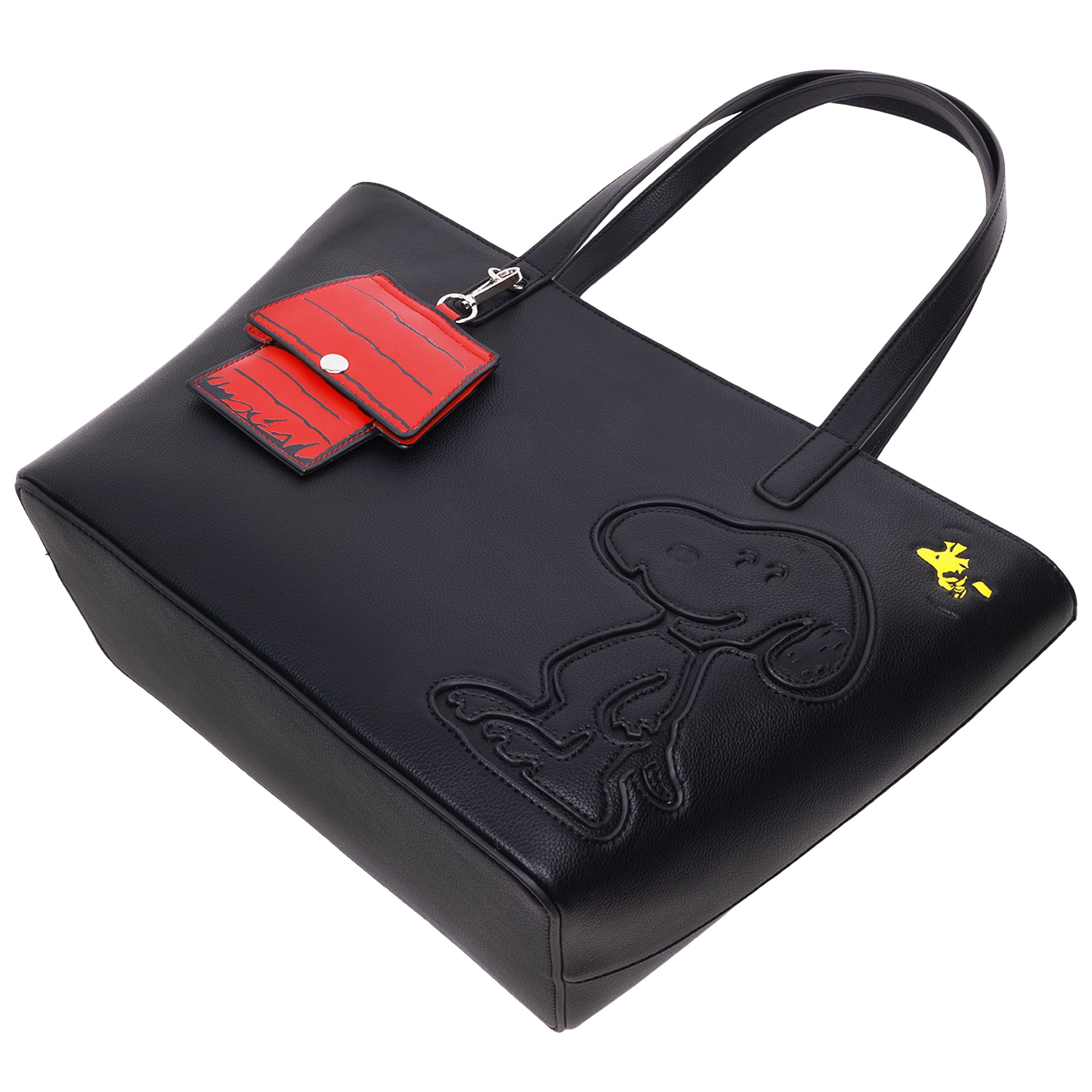 Danielle Nicole Peanuts Snoopy Minimal Black Tote Bag with Doghouse Cardholder