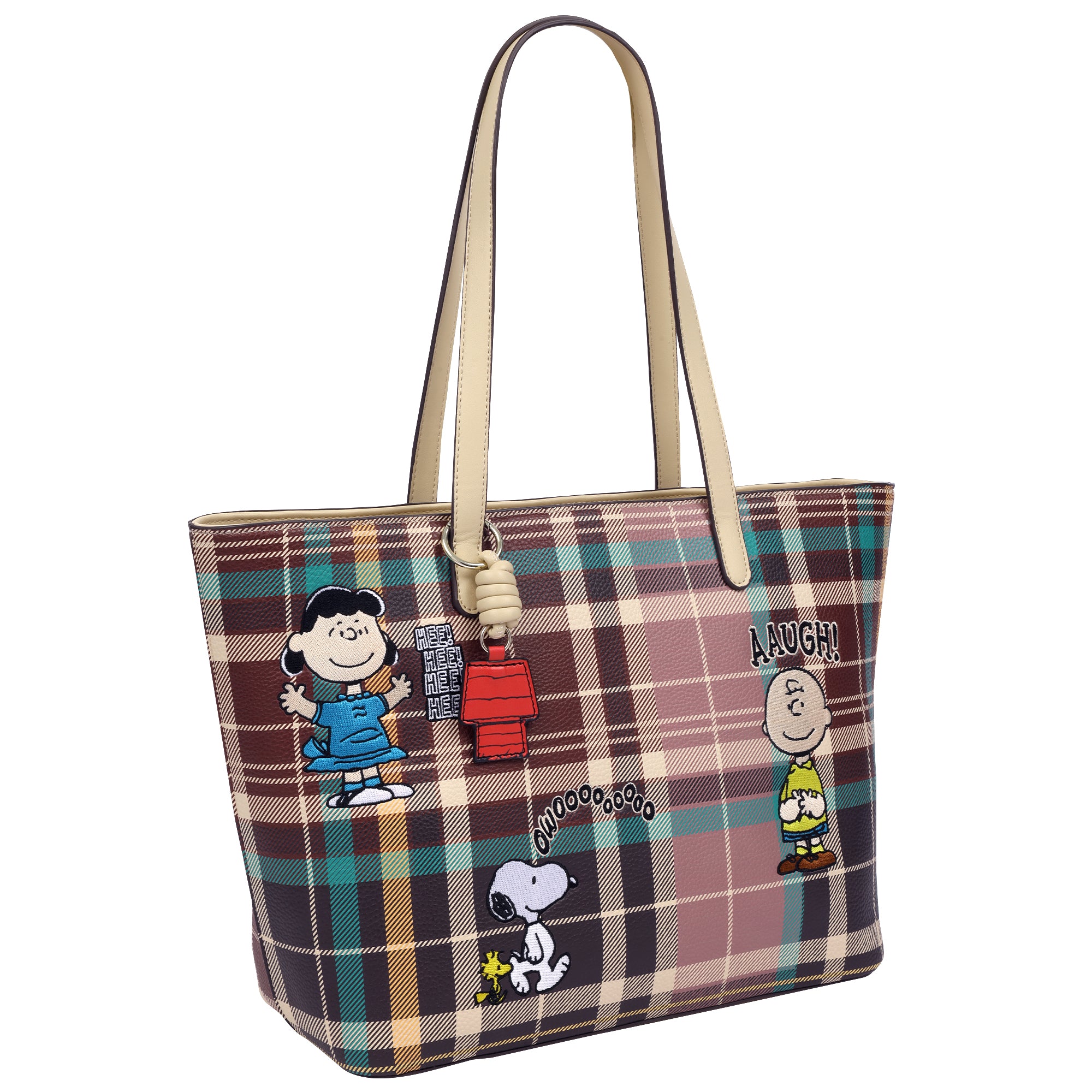 Danielle Nicole x Peanuts Heritage Plaid Character Tote Bag with Snoopy Doghouse Charm